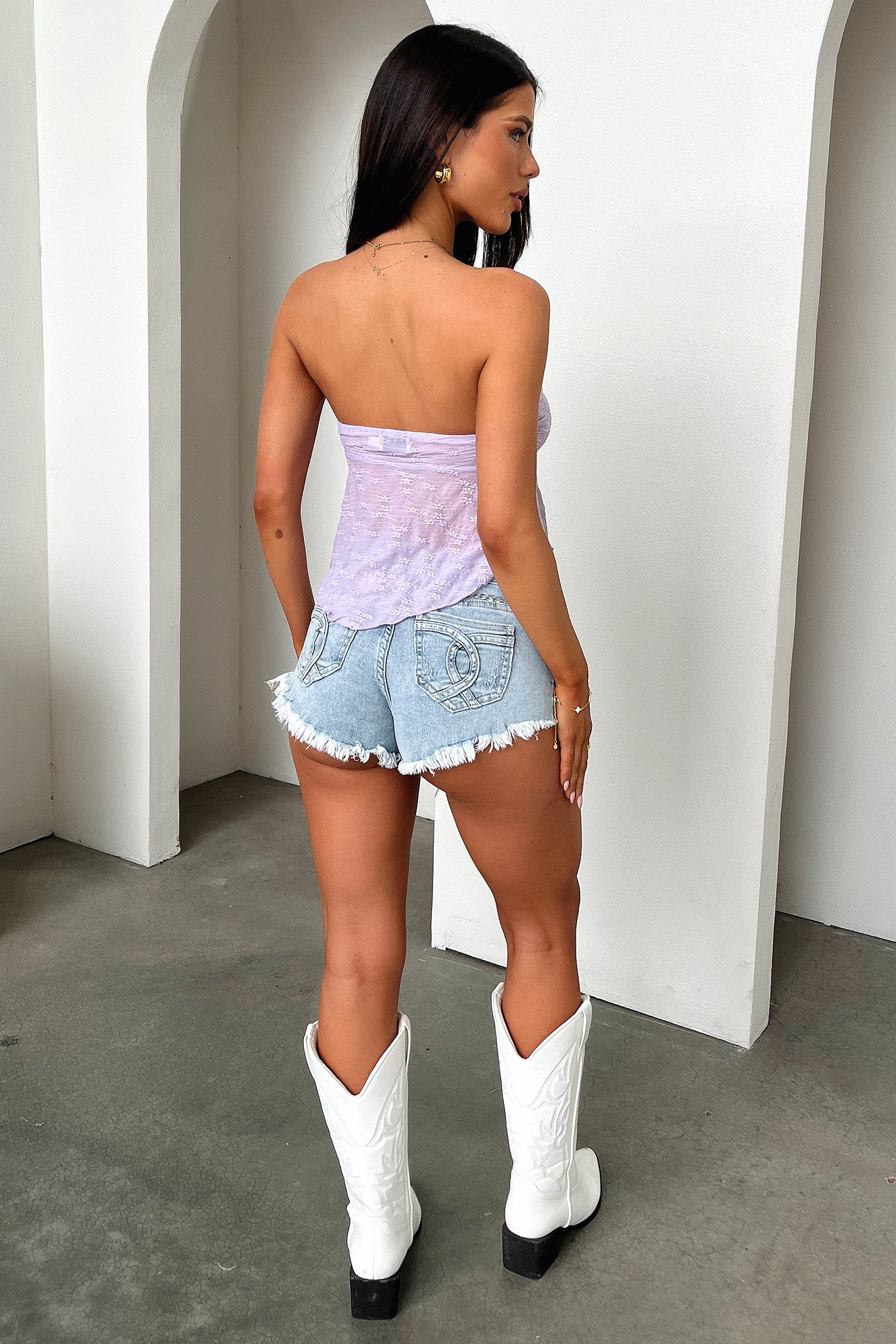 Alfonzo Strapless Tie Front Crop - Lilac - Image 5