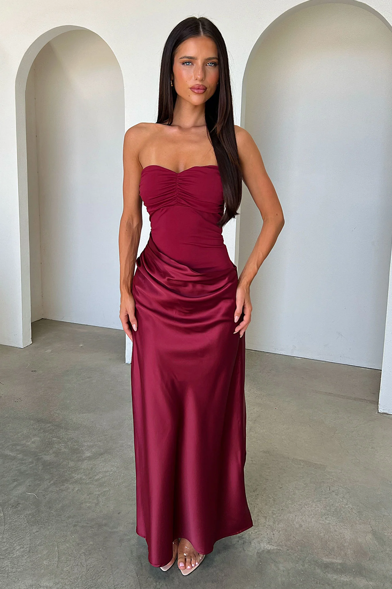 Amery Strapless Maxi Dress - Burgundy - Image 4