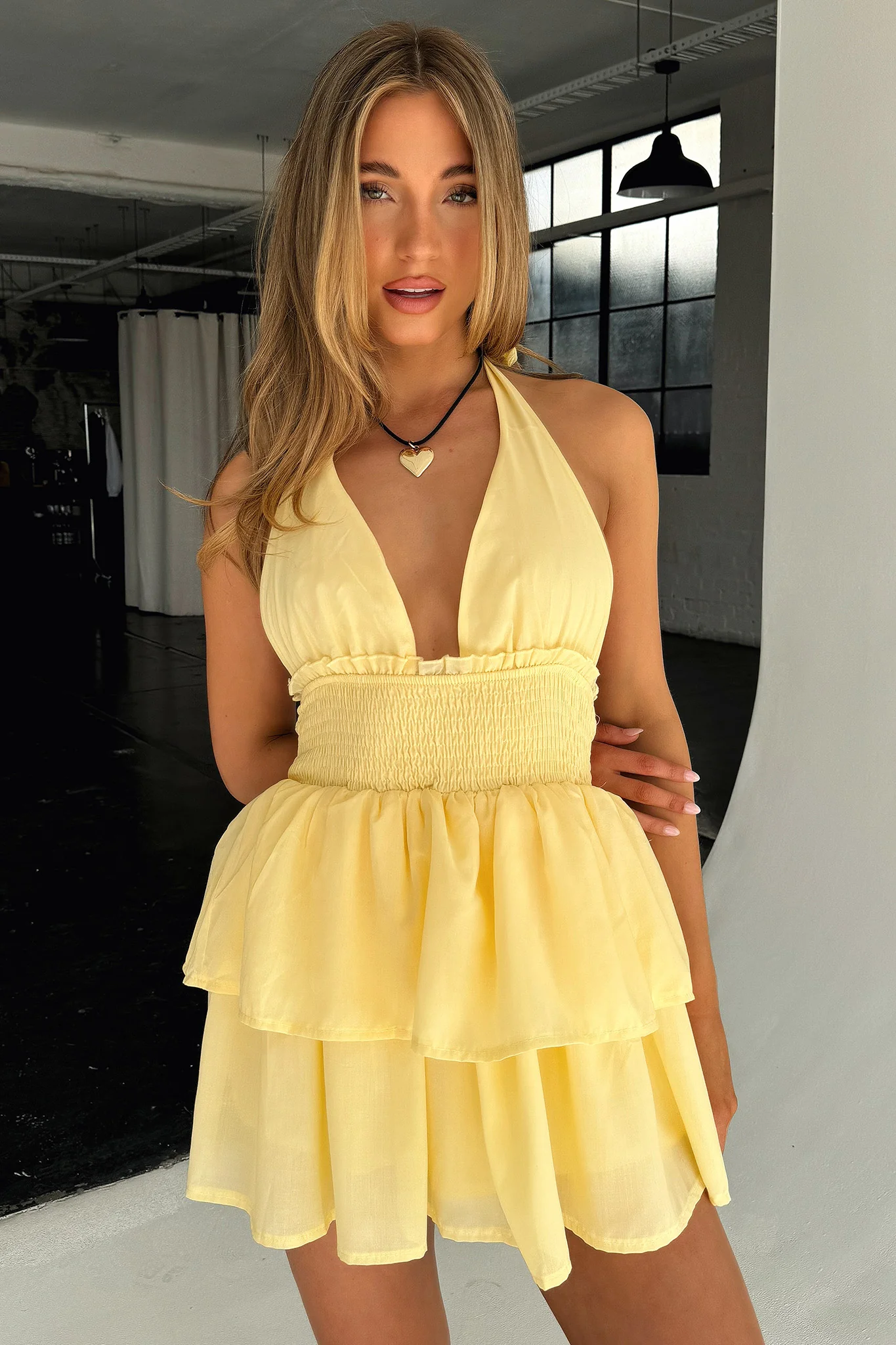 April Tiered Halter Mini Dress - Yellow - Image 7