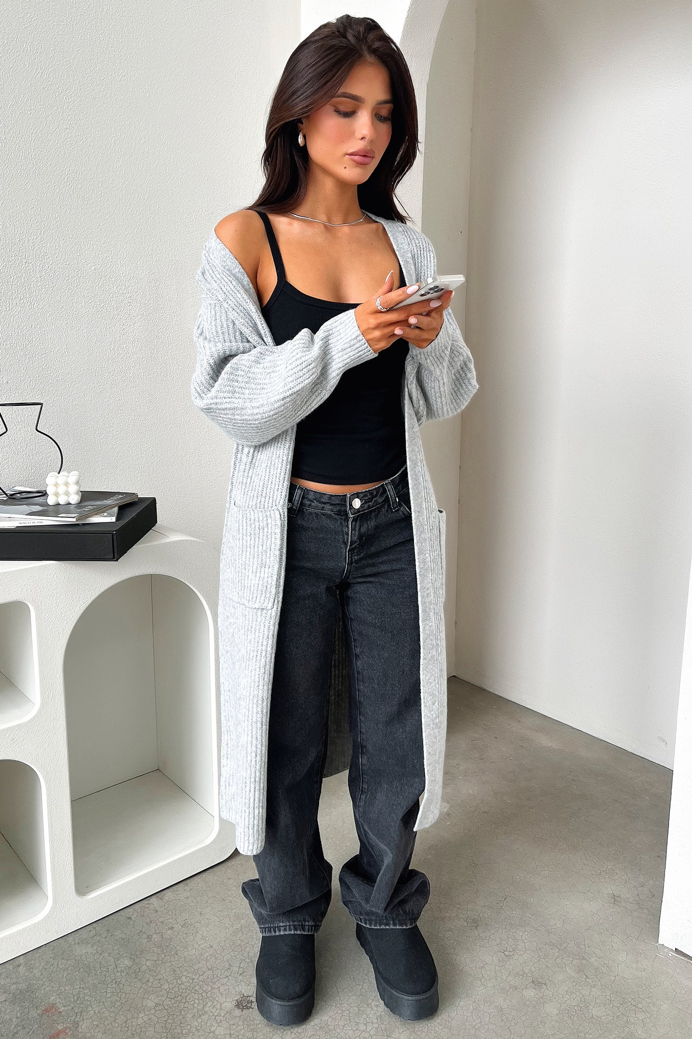 Arina Longline Knit Cardigan - Grey - Image 3