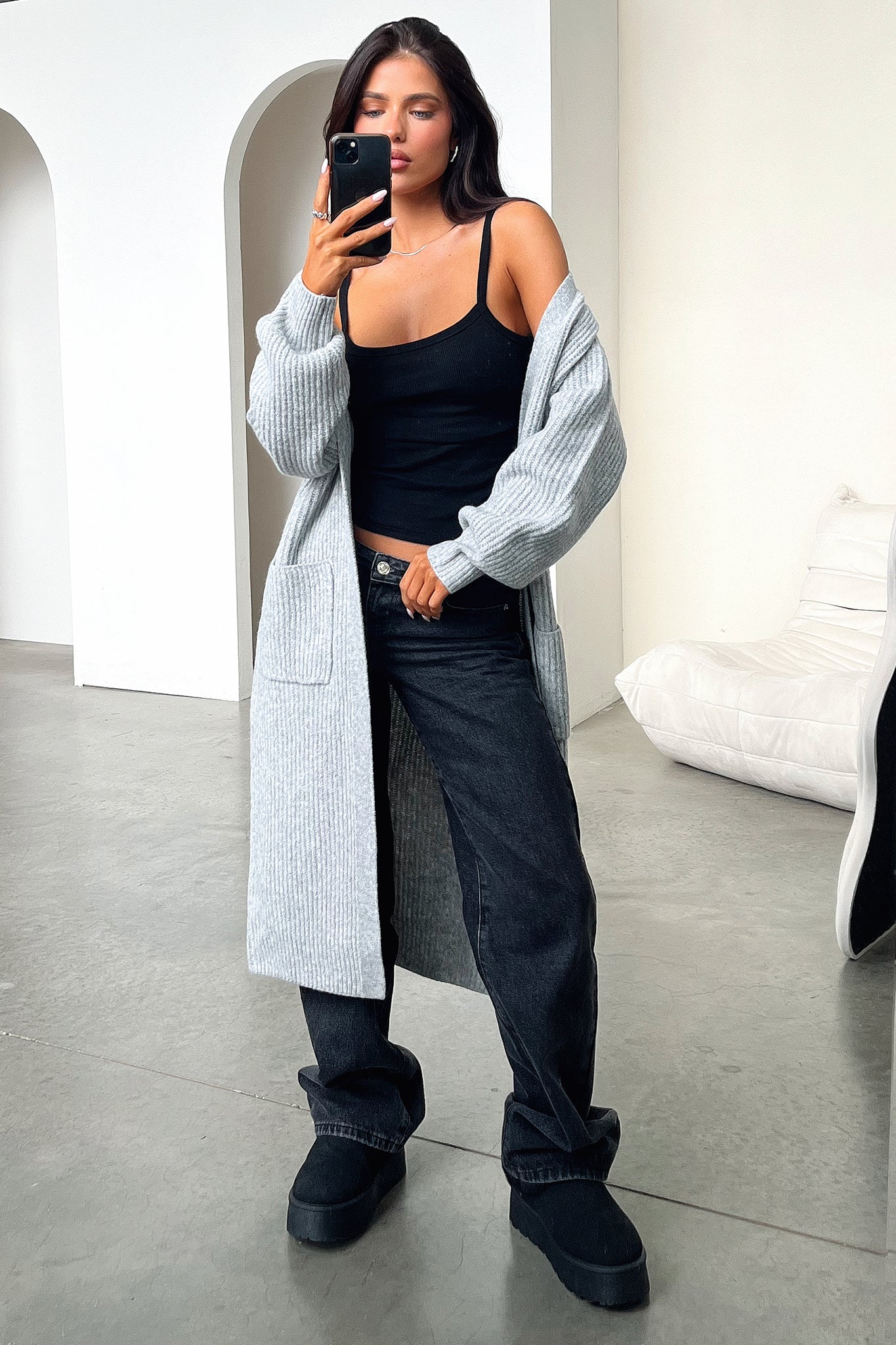 Arina Longline Knit Cardigan - Grey - Image 4