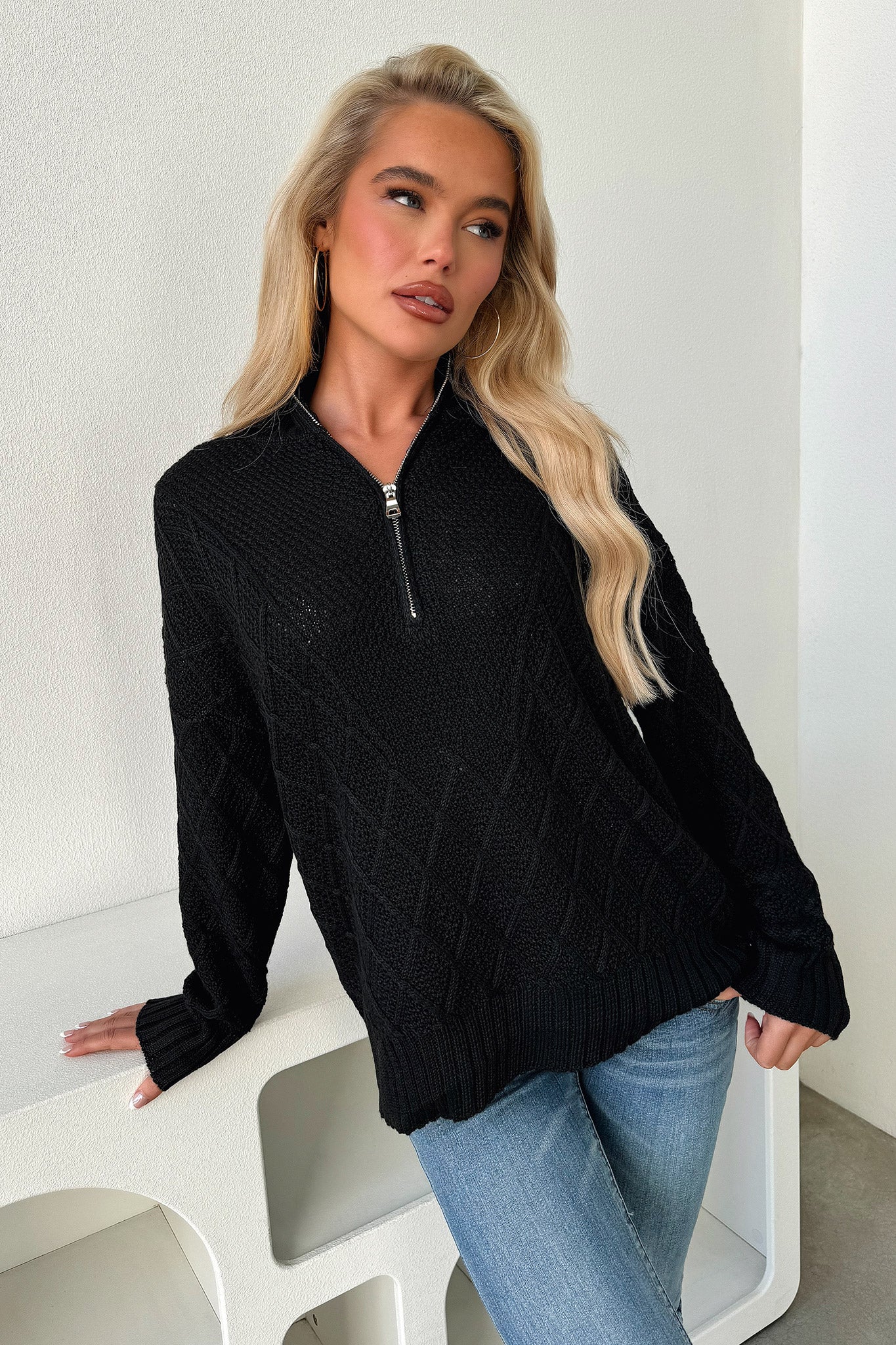Aroha 3/4 Zip Knit - Black - Image 5