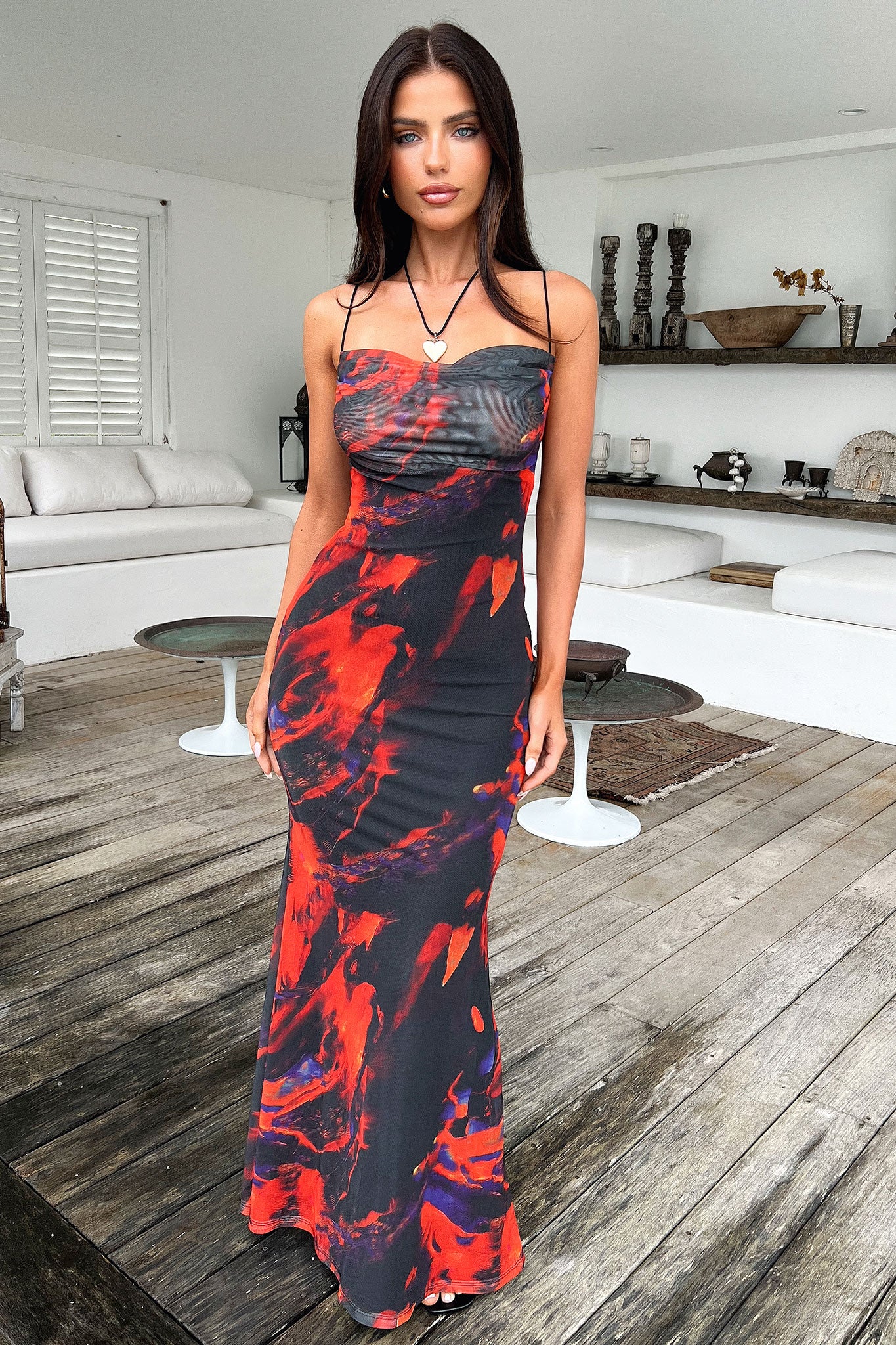 Barb Mesh Maxi Dress - Black/Red - Image 2