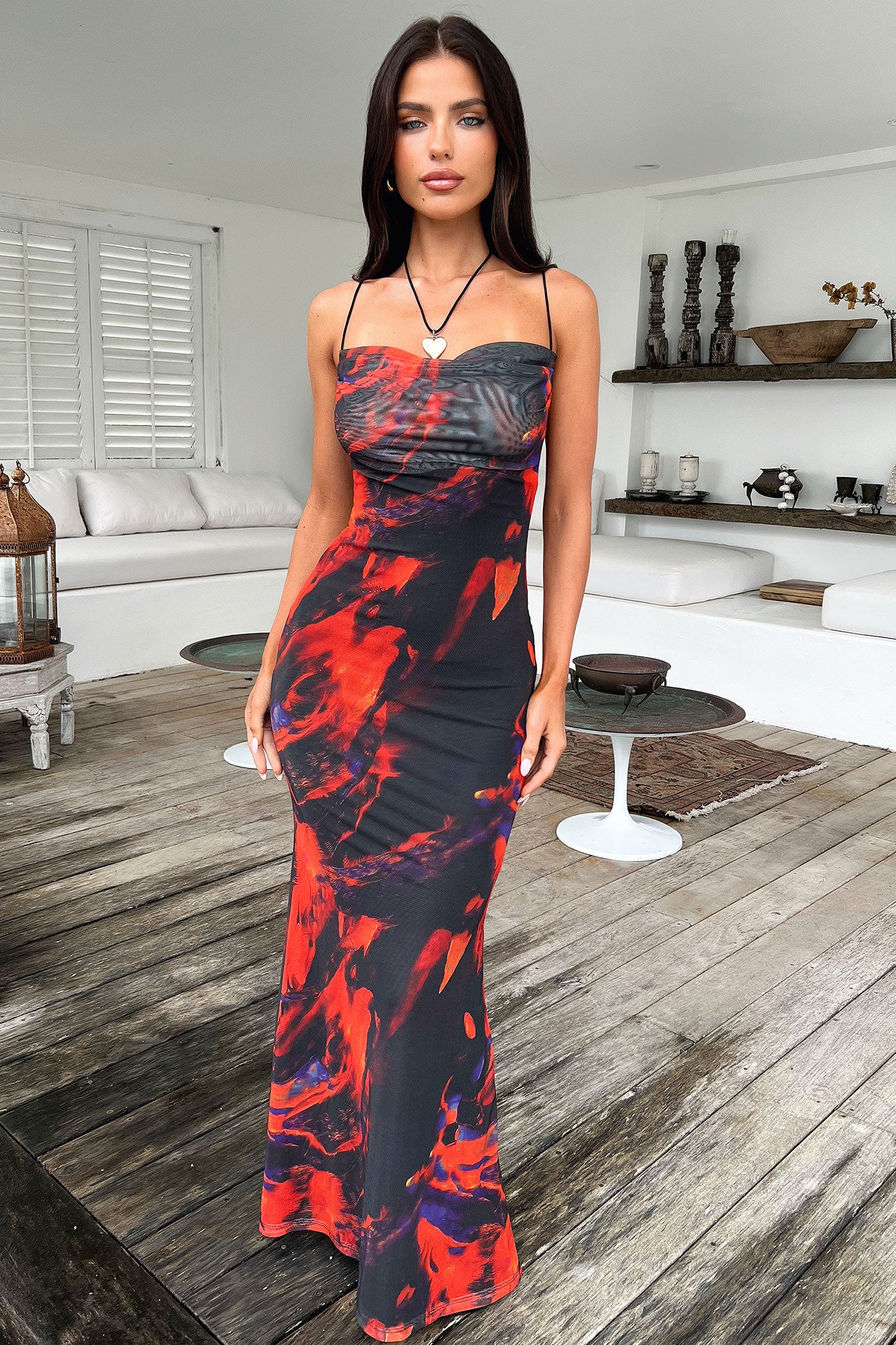 Barb Mesh Maxi Dress - Black/Red - Image 4