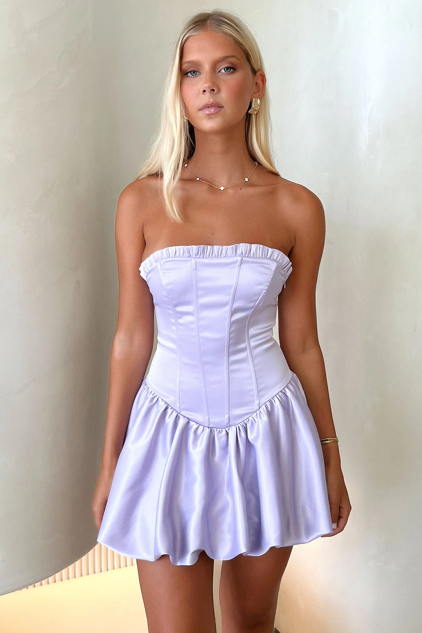 Beauty Strapless Satin Dress - Purple - Image 4