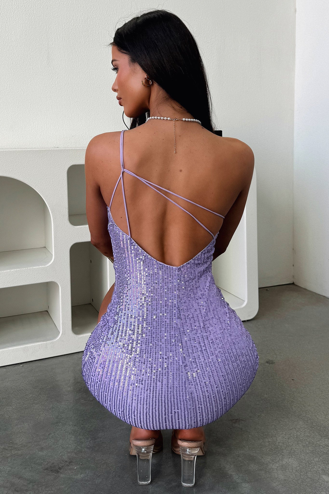 Bethany One Shoulder Sequin Mini Dress - Lilac Sequin - Image 7