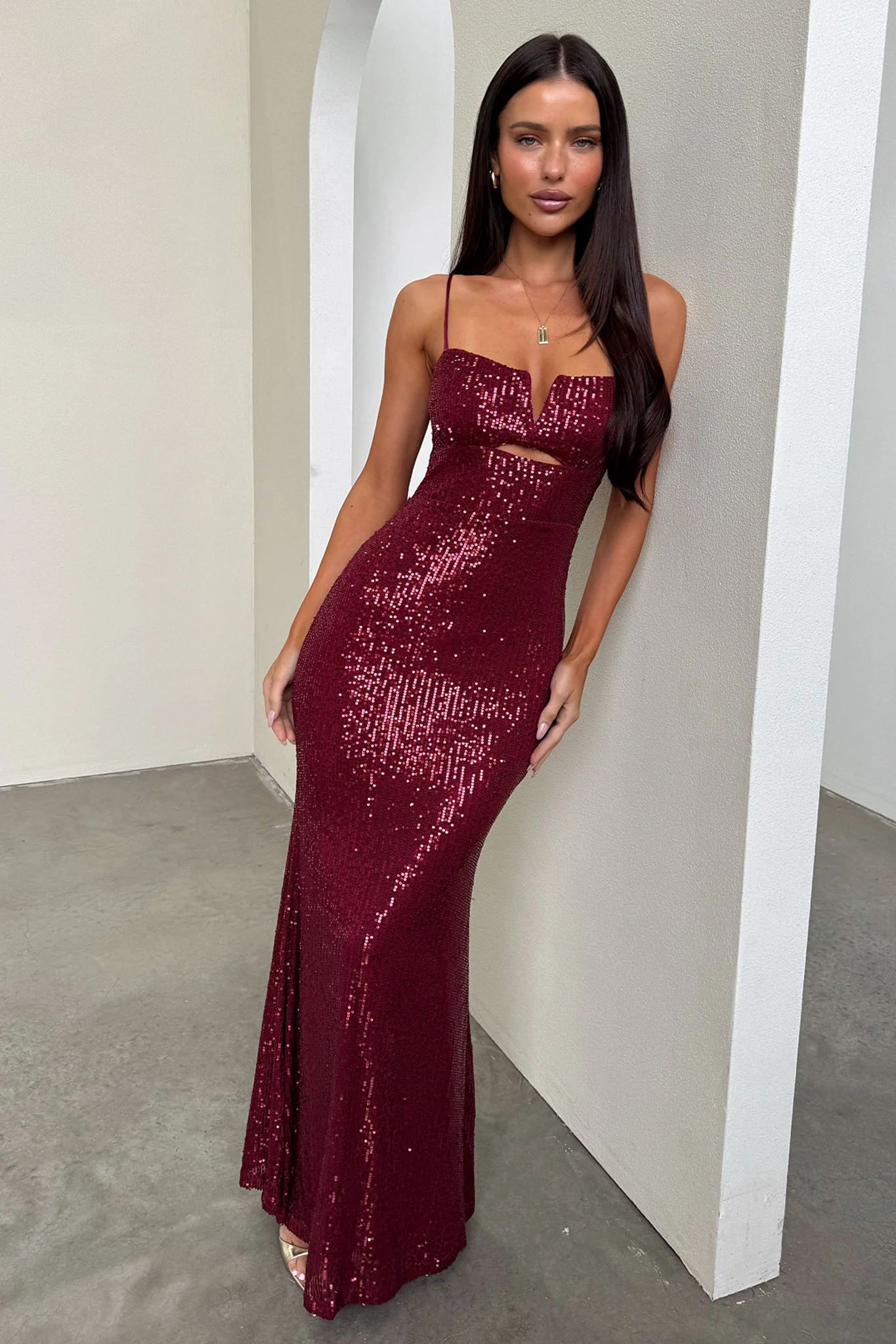 Bonnie Sequin Maxi Dress - Burgundy - Image 2