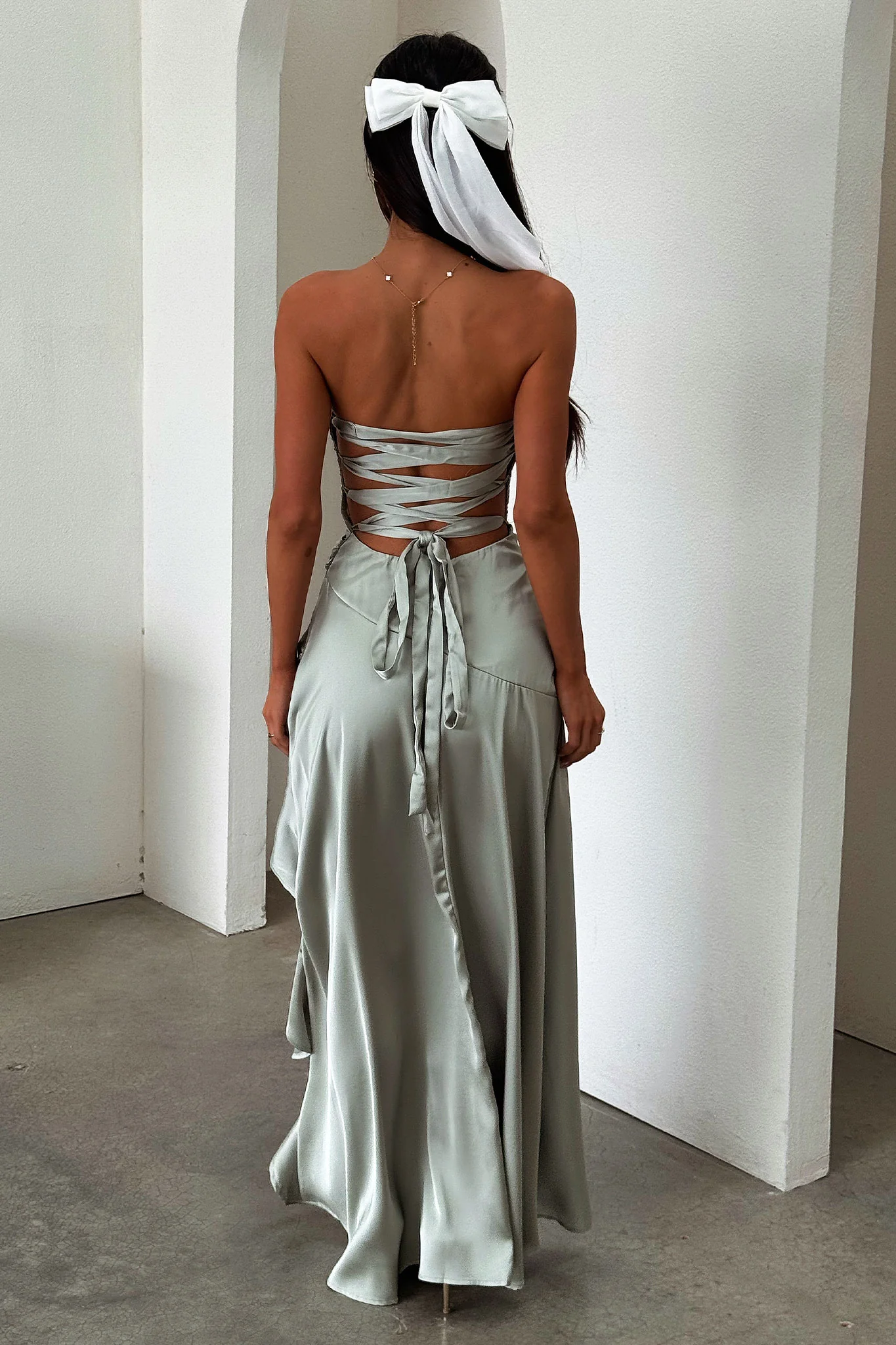 Carly Strapless Satin Maxi Dress - Sage - Image 5