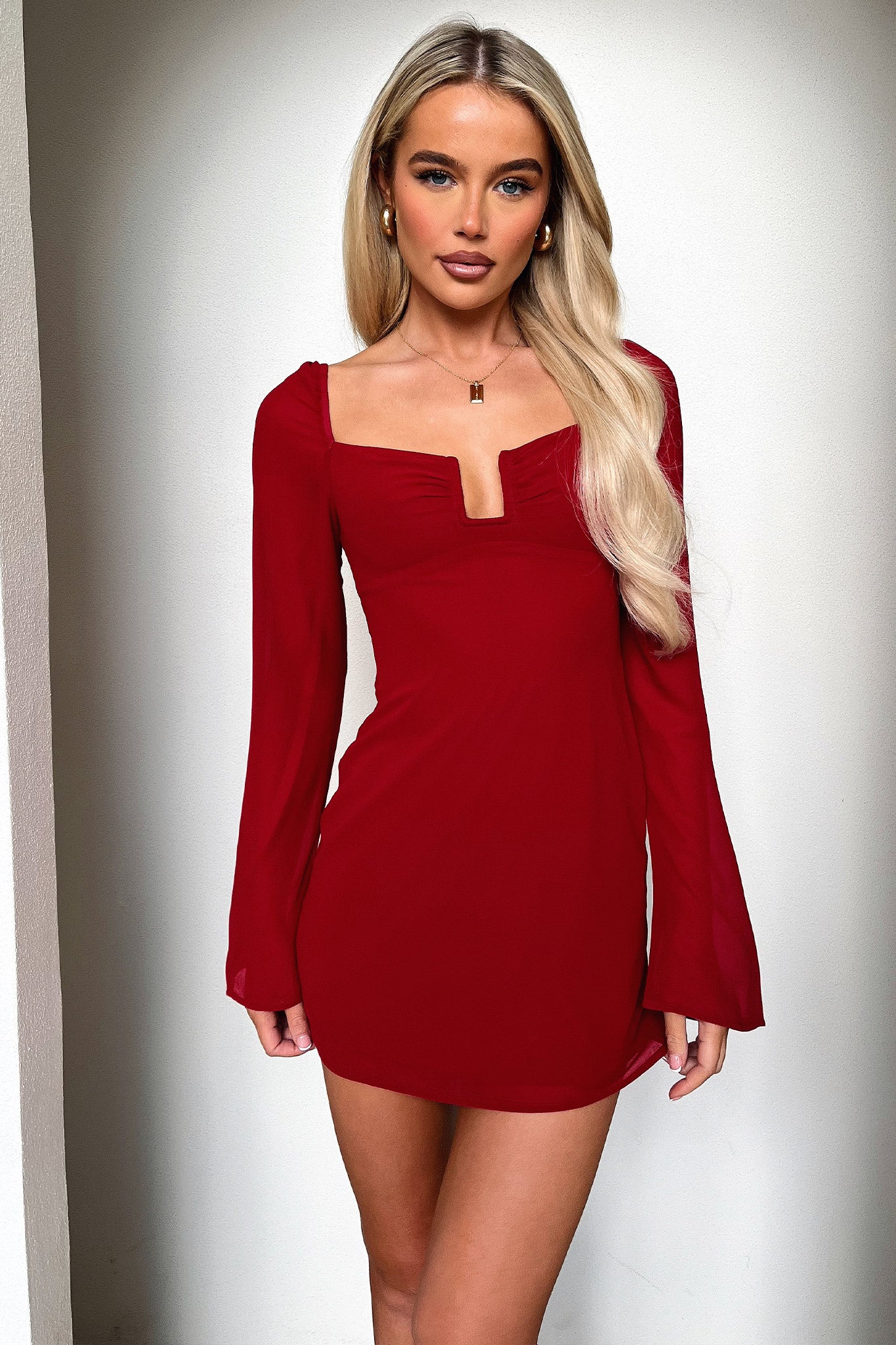 Charisma Long Sleeve Mini Dress - Red - Image 3