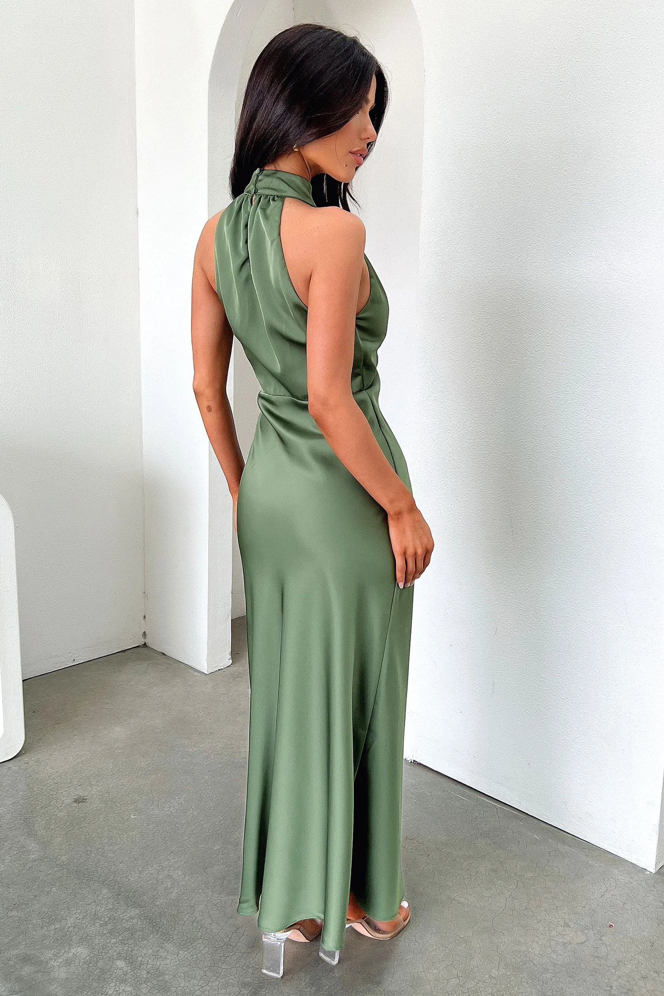 Daphne High Neck Maxi Dress - Olive - Image 6