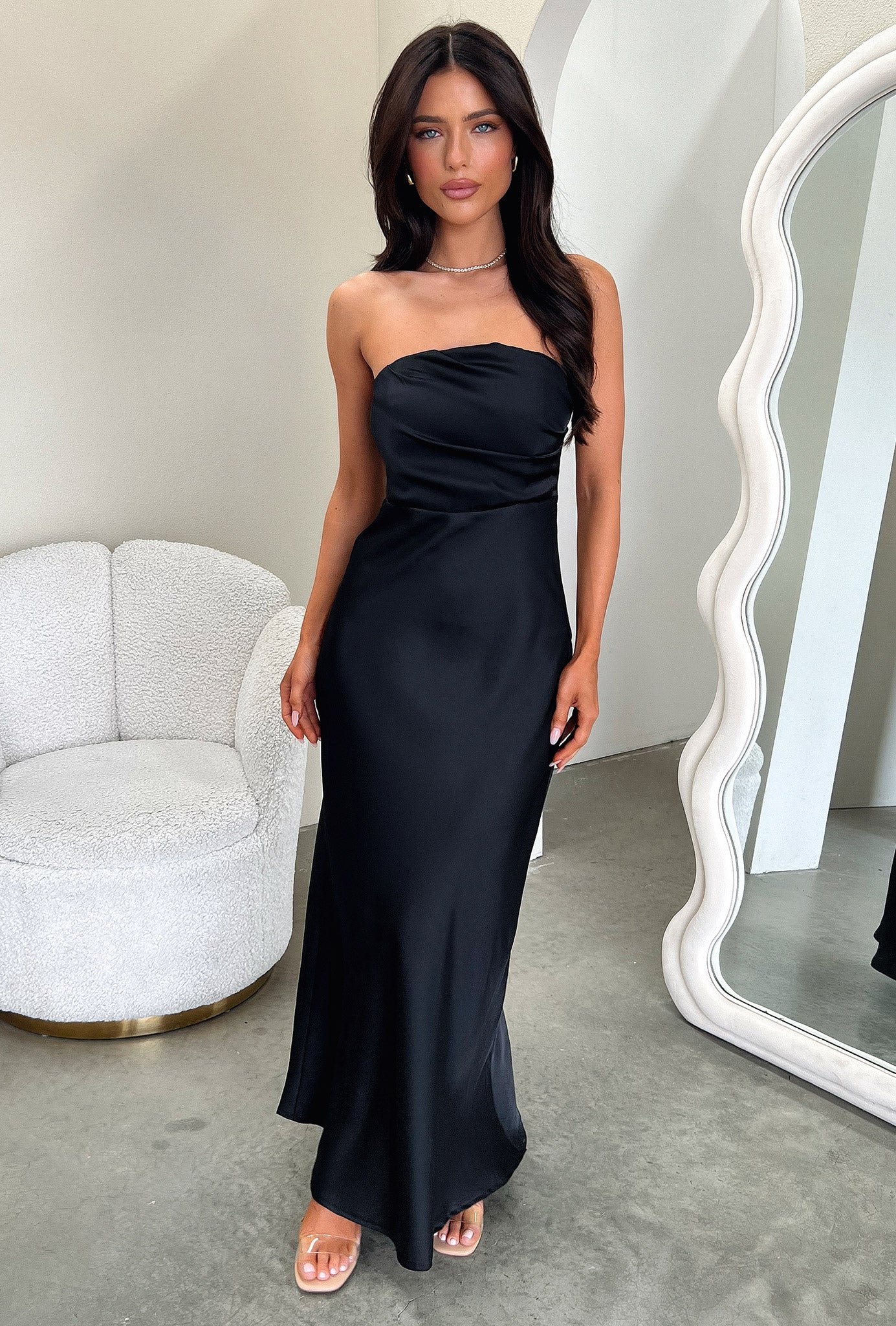 Elio Strapless Satin Maxi Dress - Black - Image 2