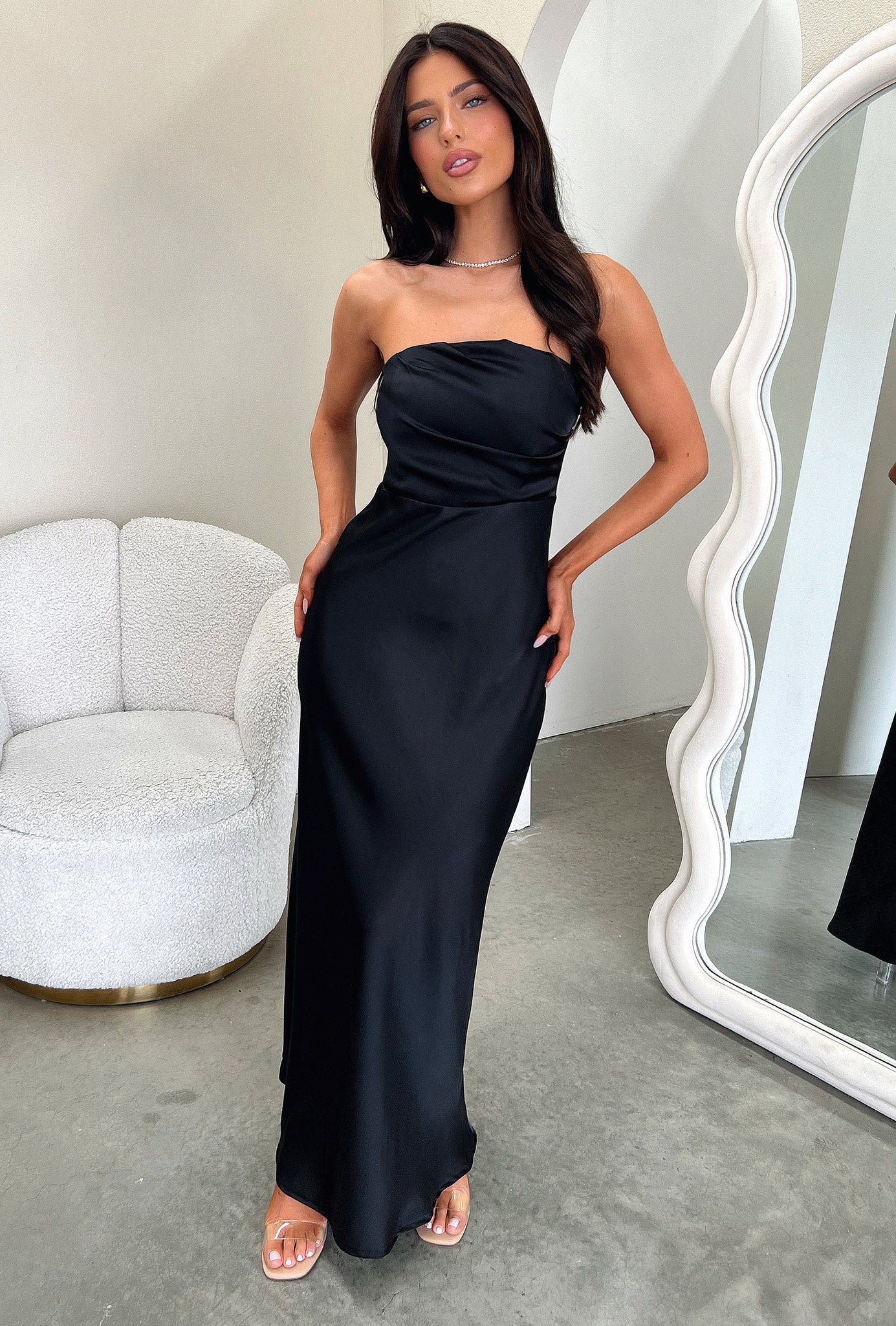 Elio Strapless Satin Maxi Dress - Black - Image 3