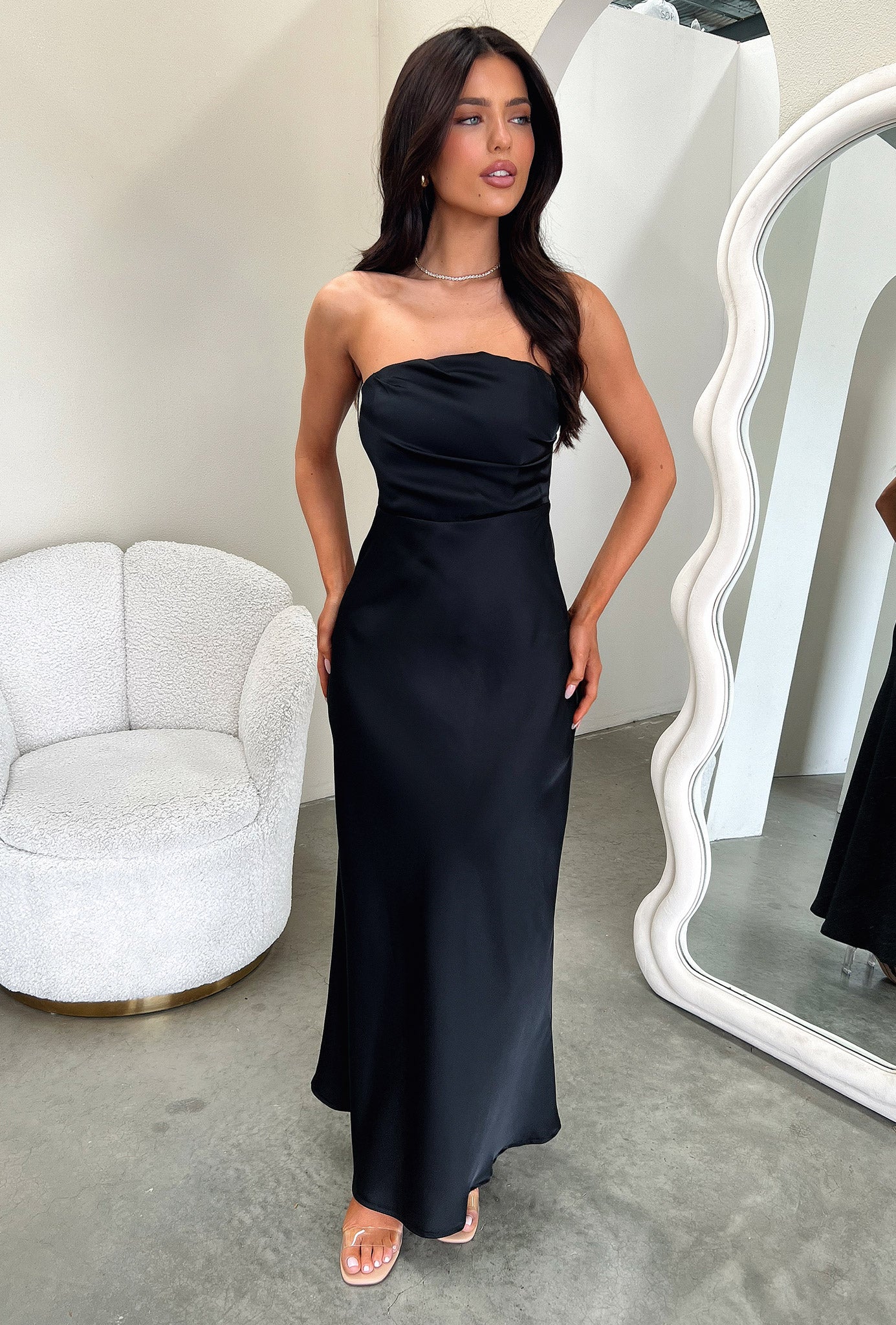 Elio Strapless Satin Maxi Dress - Black - Image 4