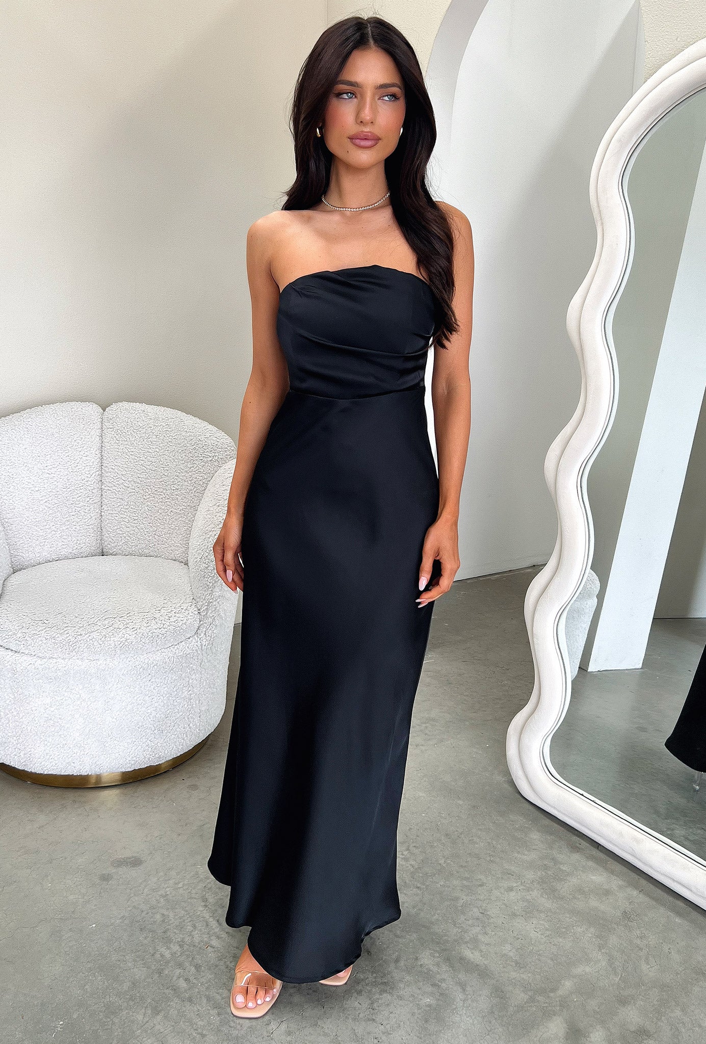 Elio Strapless Satin Maxi Dress - Black - Image 6