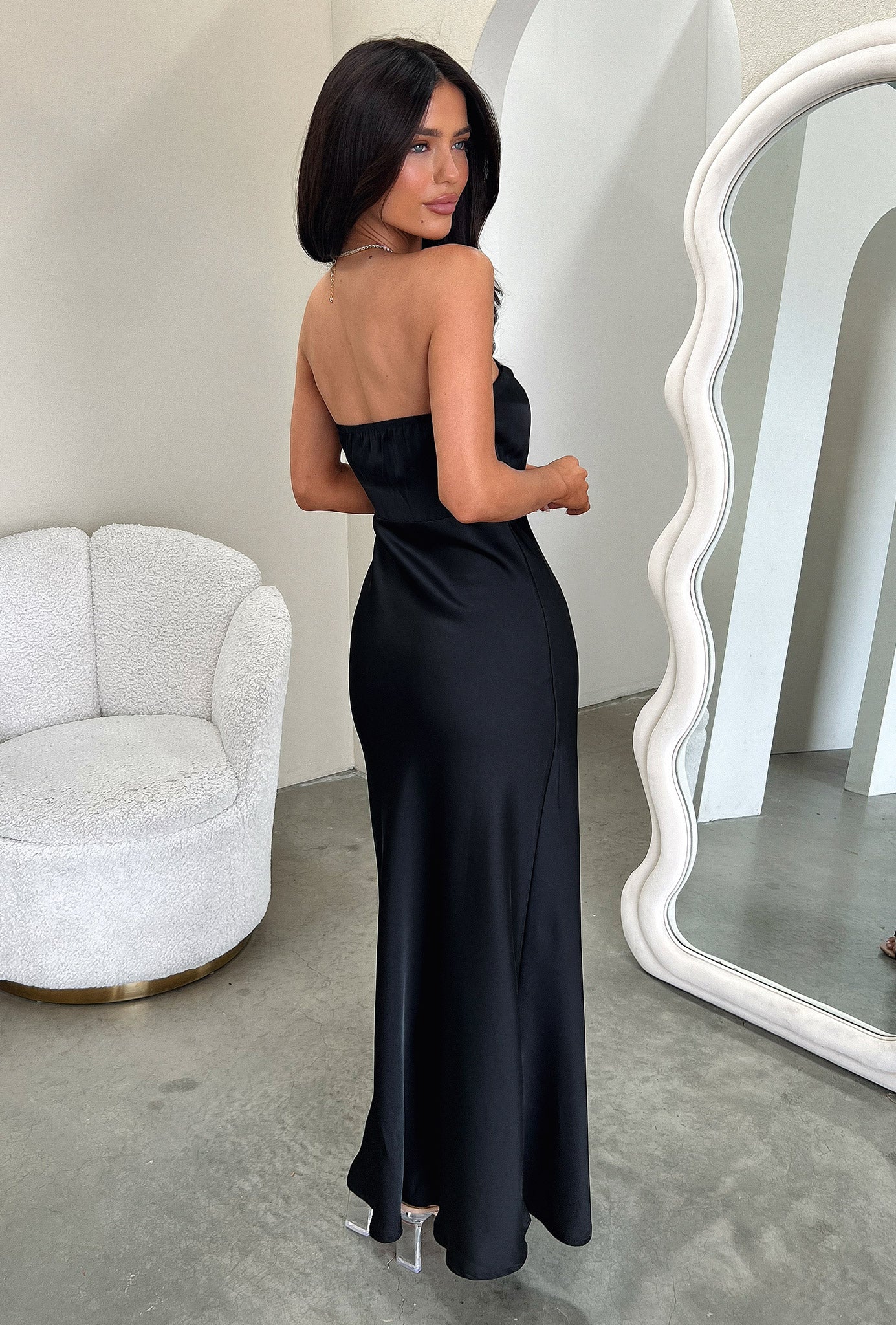 Elio Strapless Satin Maxi Dress - Black - Image 7