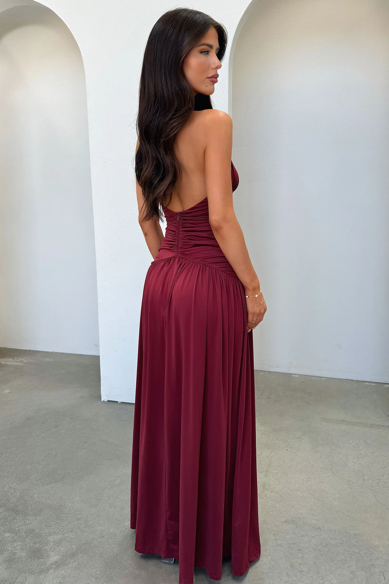 Ginevra Ruched Halter Maxi Dress - Burgundy - Image 6