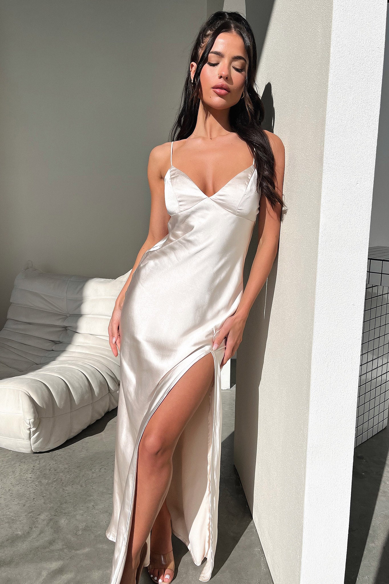 Jennifer Satin Maxi Dress - Champagne - Image 2