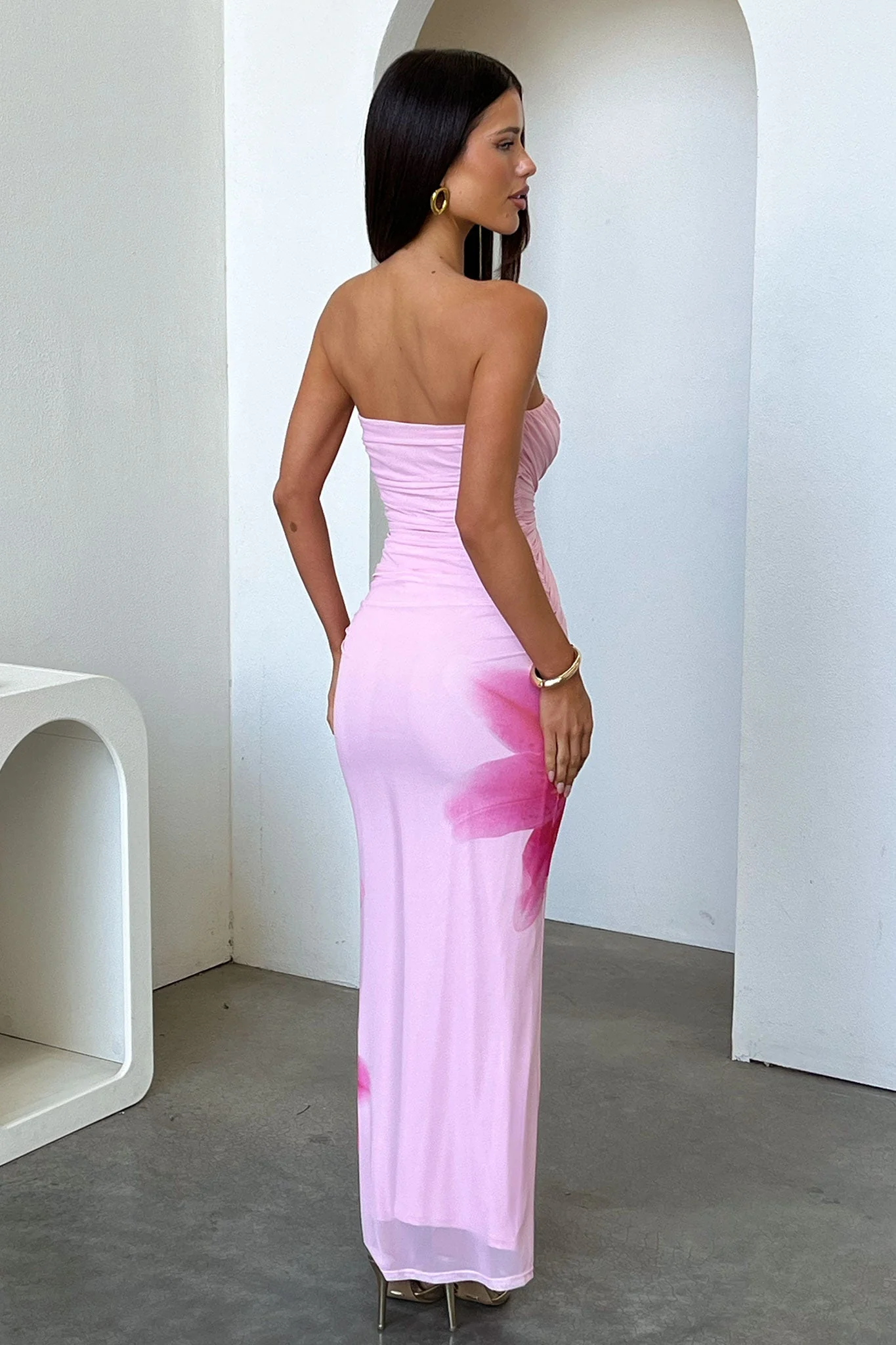 Lennen Strapless Mesh Maxi Dress - Pink - Image 3
