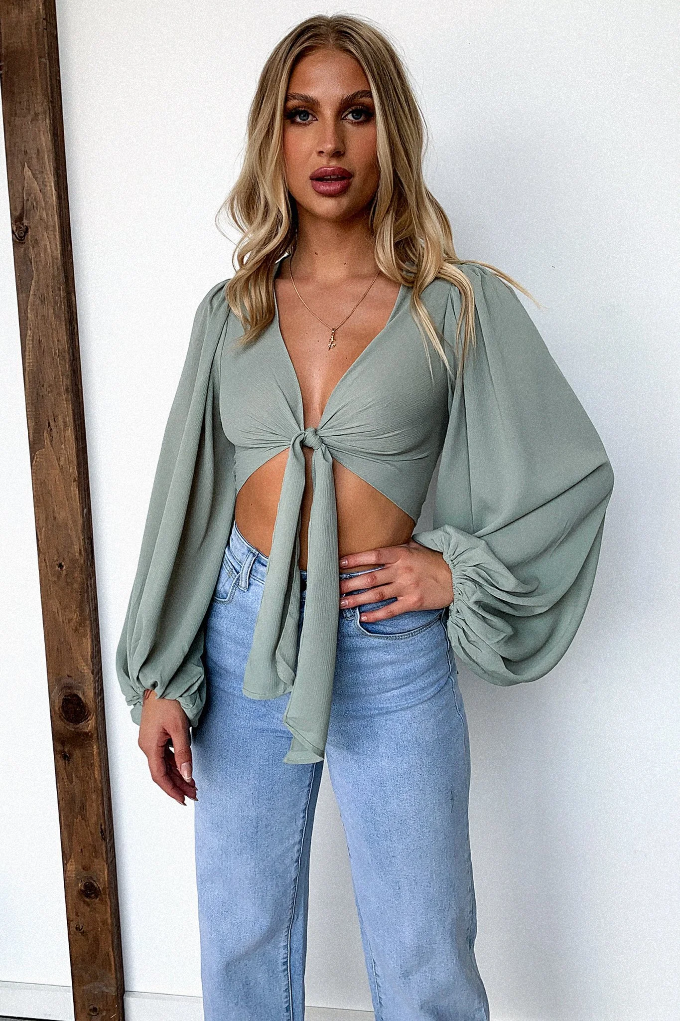 Lesly Long Sleeve Crop - Sage - Image 3