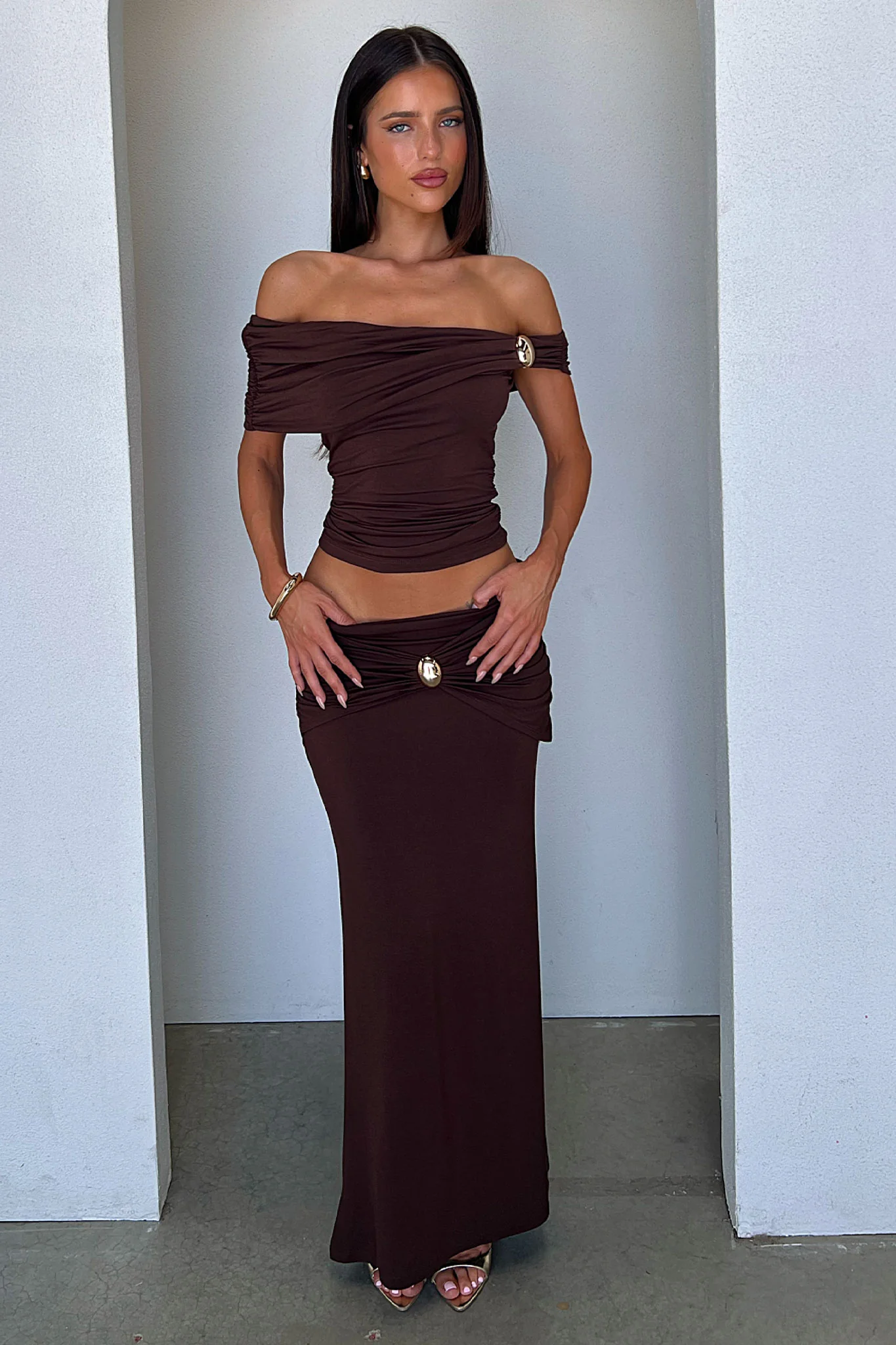 Malika Off-Shoulder Top - Brown - Image 2
