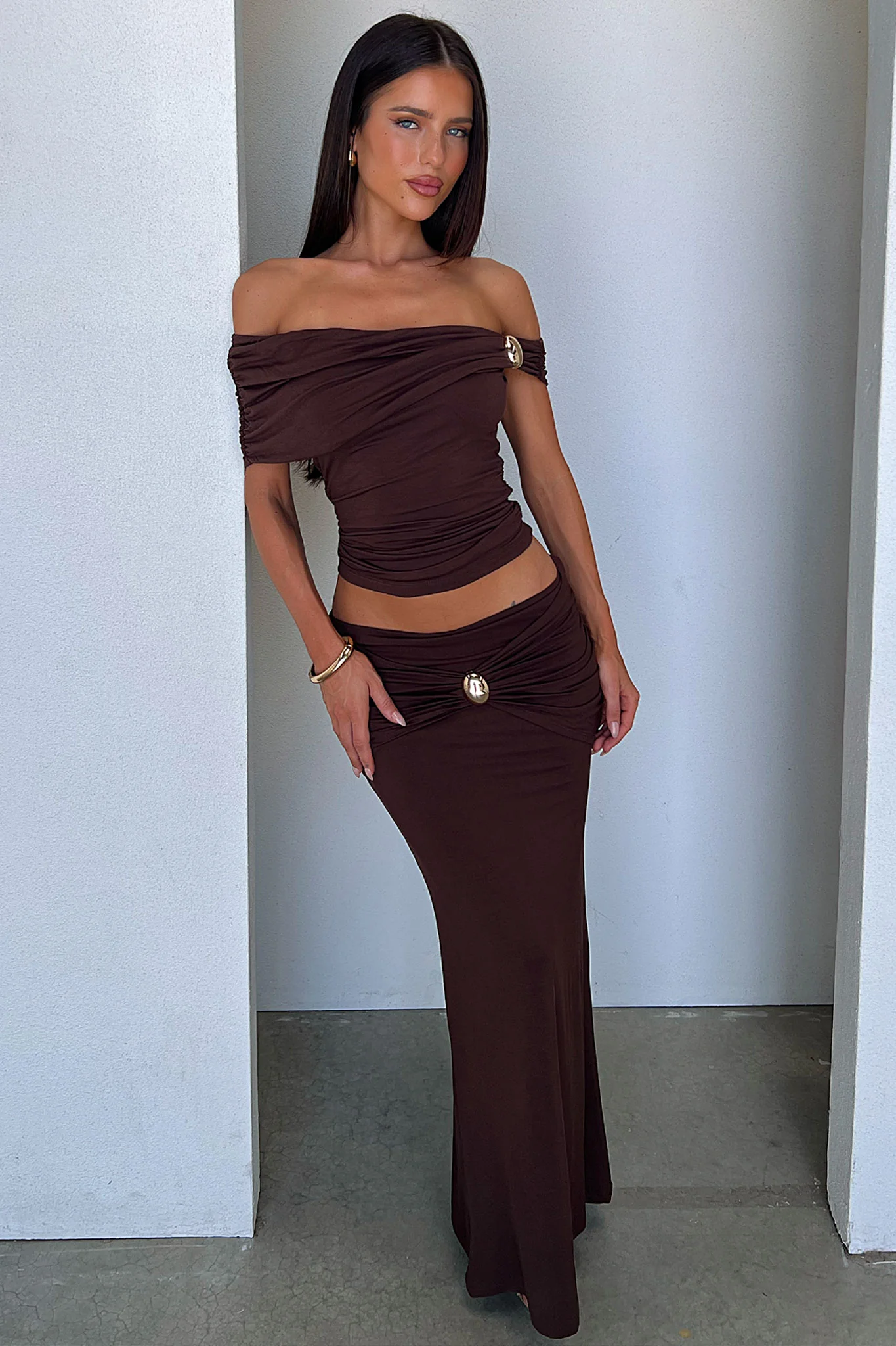 Malika Off-Shoulder Top - Brown - Image 6