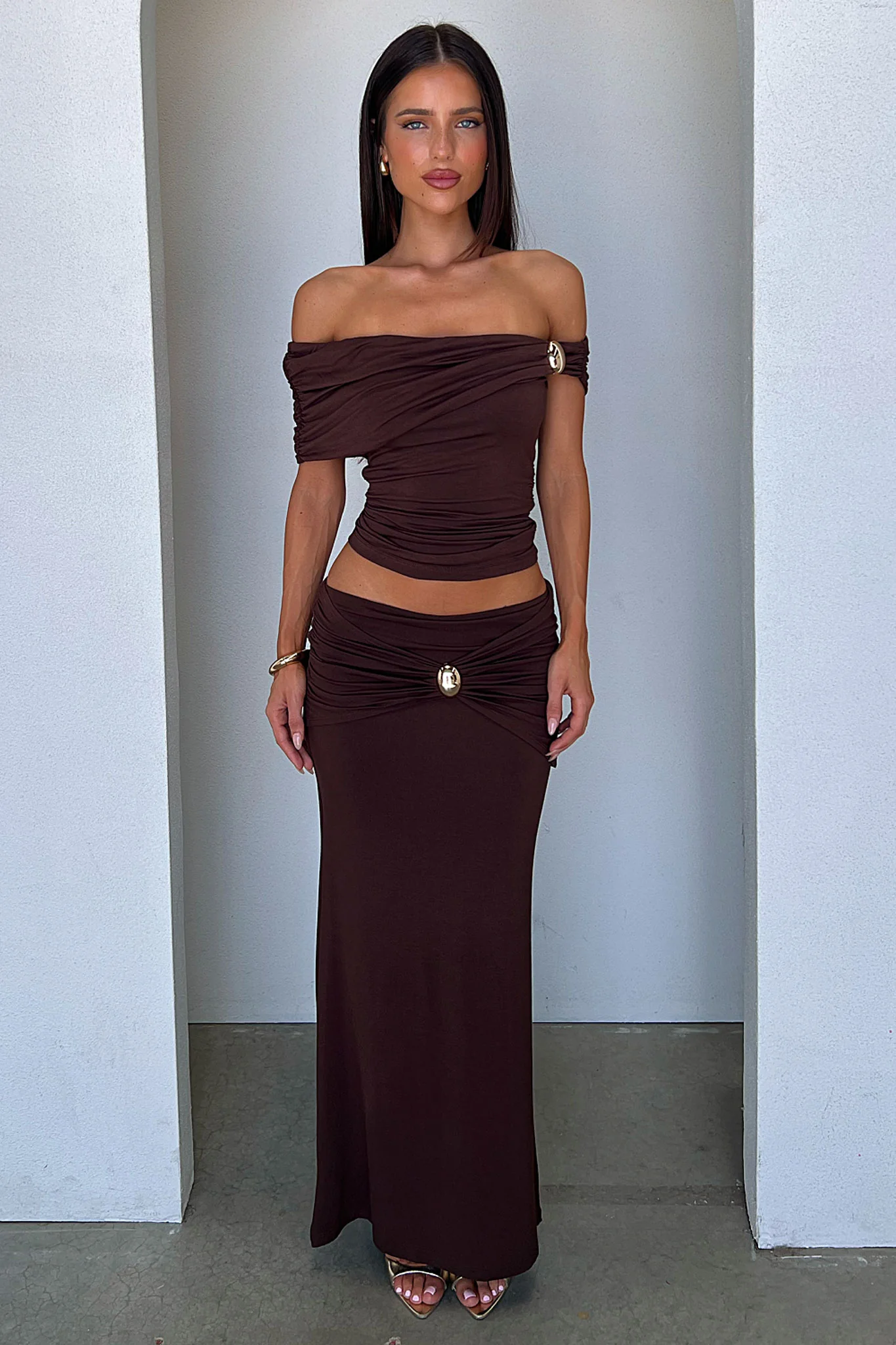 Malika Off-Shoulder Top - Brown - Image 7