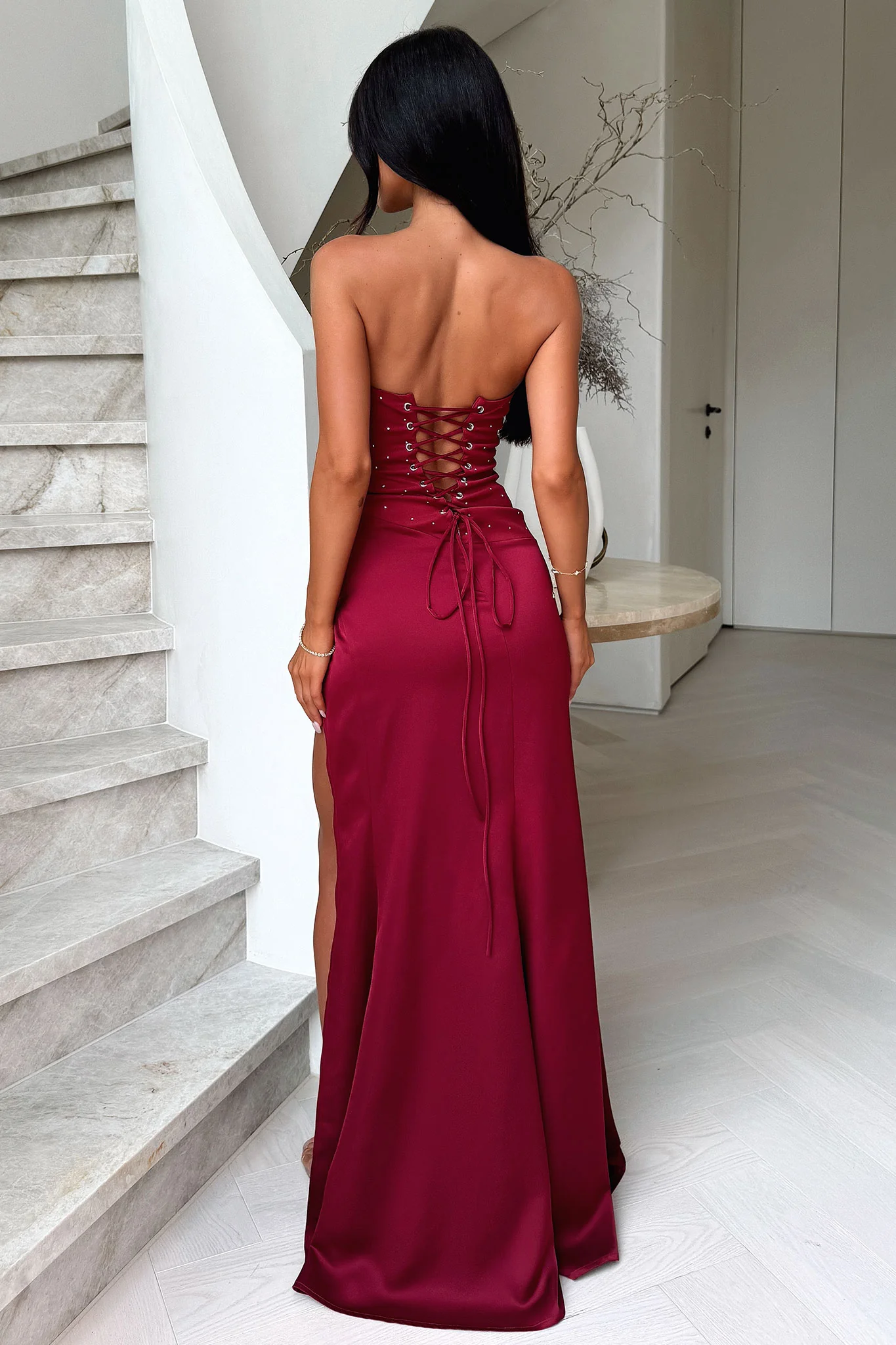 Manali Strapless Corset Maxi Dress - Burgundy - Image 3
