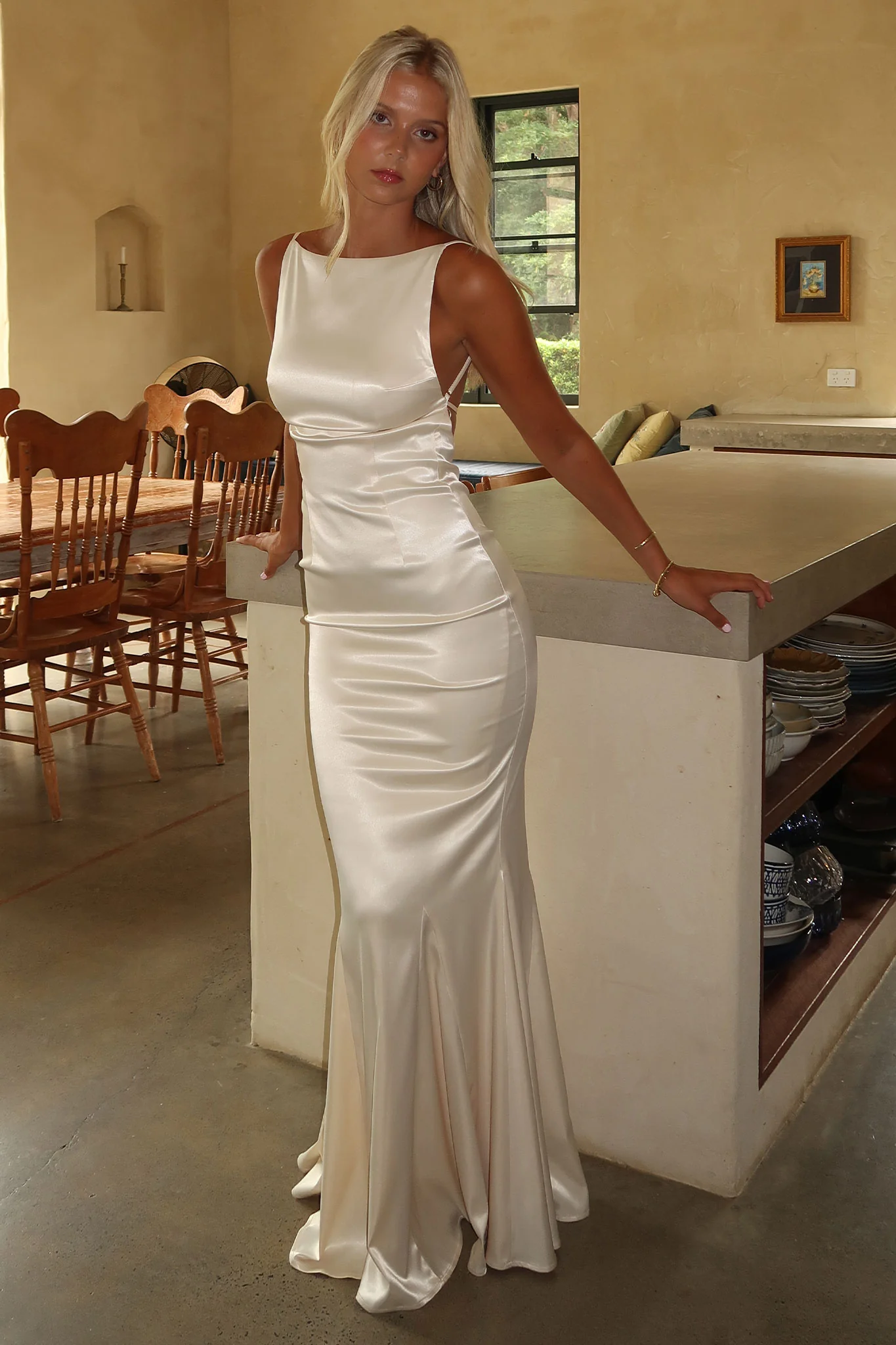 Margot High-Neck Satin Maxi Dress - Yellow - Image 2
