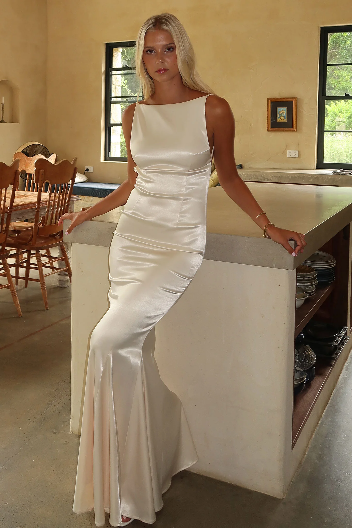 Margot High-Neck Satin Maxi Dress - Yellow - Image 3
