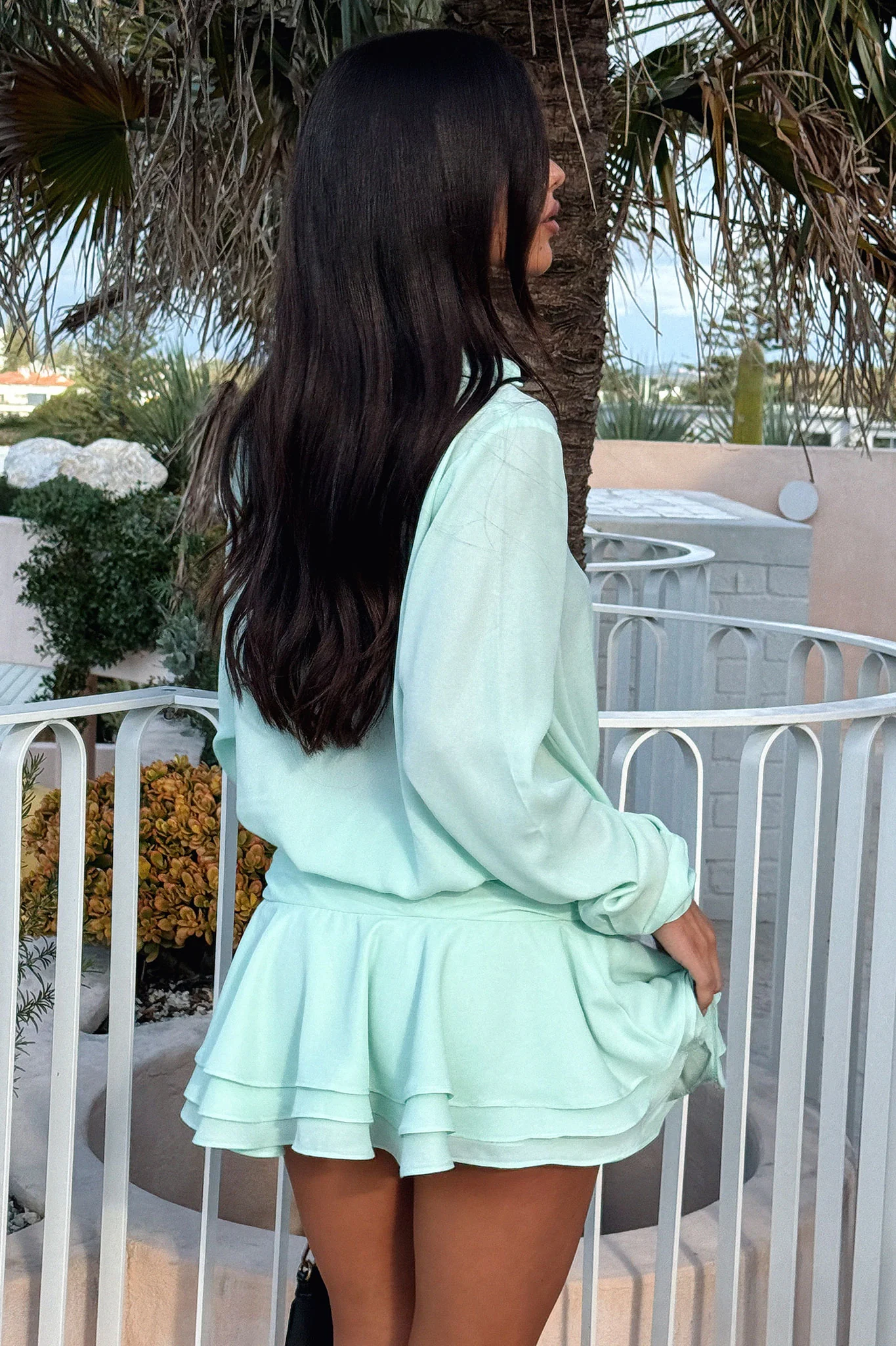 Naples Long Sleeve Mini Dress - Aqua - Image 4