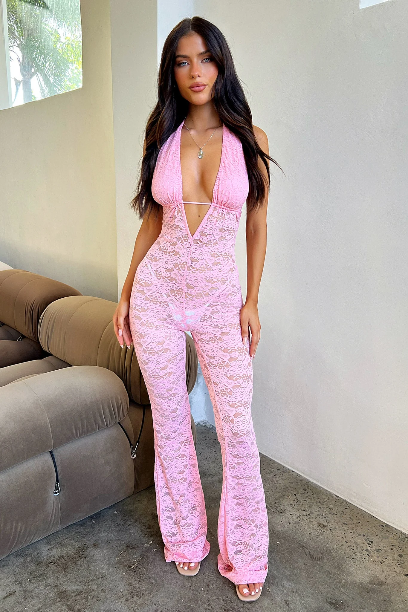 Nayla Lace Jumpsuit - Baby Pink - Image 3