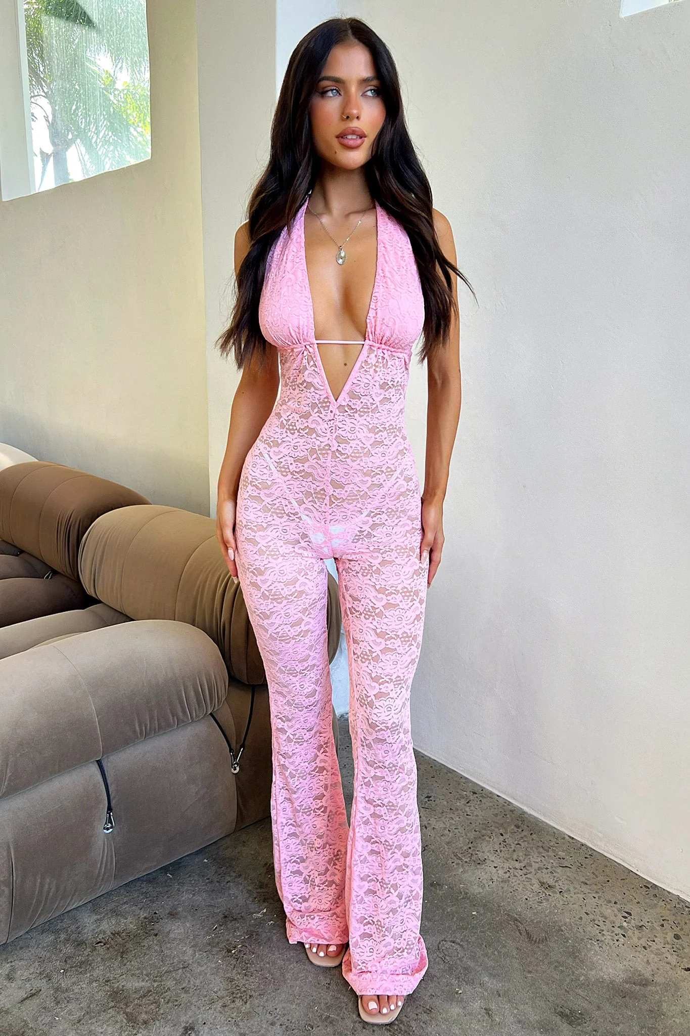 Nayla Lace Jumpsuit - Baby Pink - Image 5
