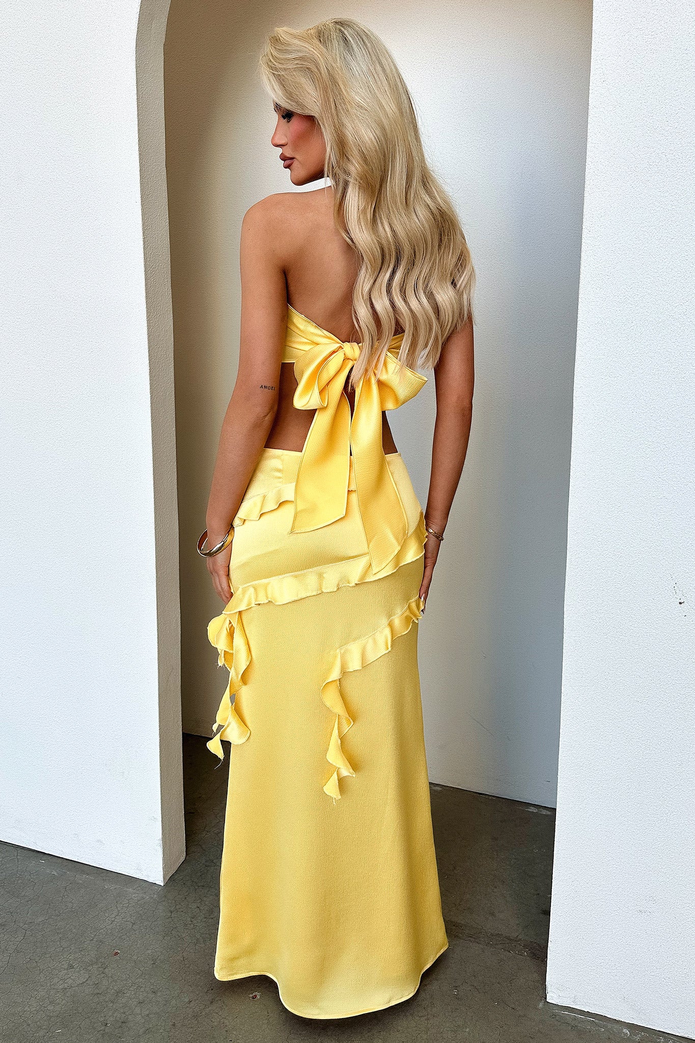 Raima Satin Ruffle Maxi Skirt - Yellow - Image 9