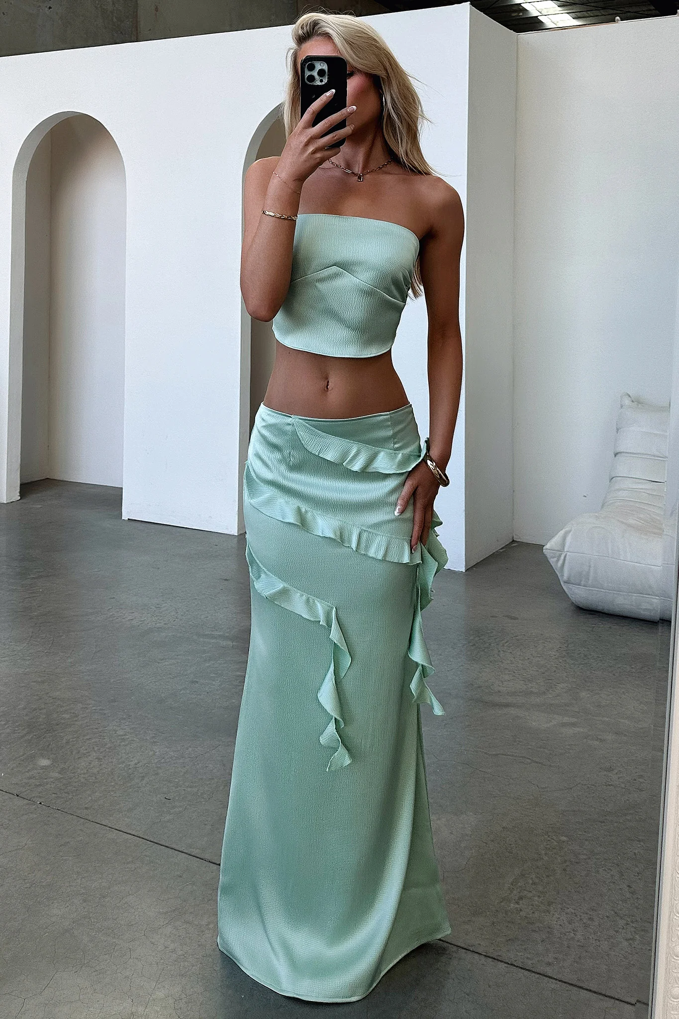 Raima Strapless Satin Top - Green - Image 2