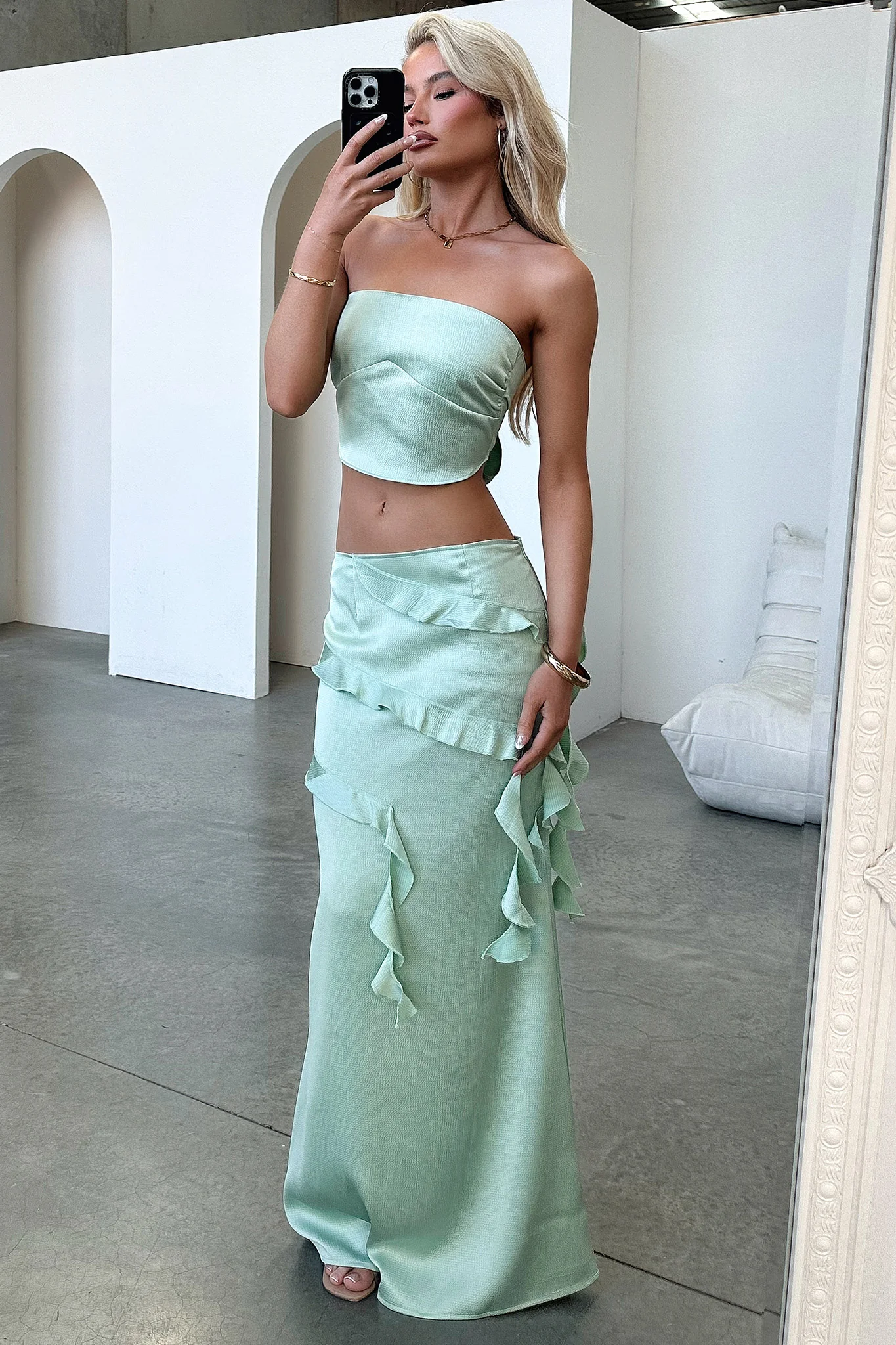 Raima Strapless Satin Top - Green - Image 4
