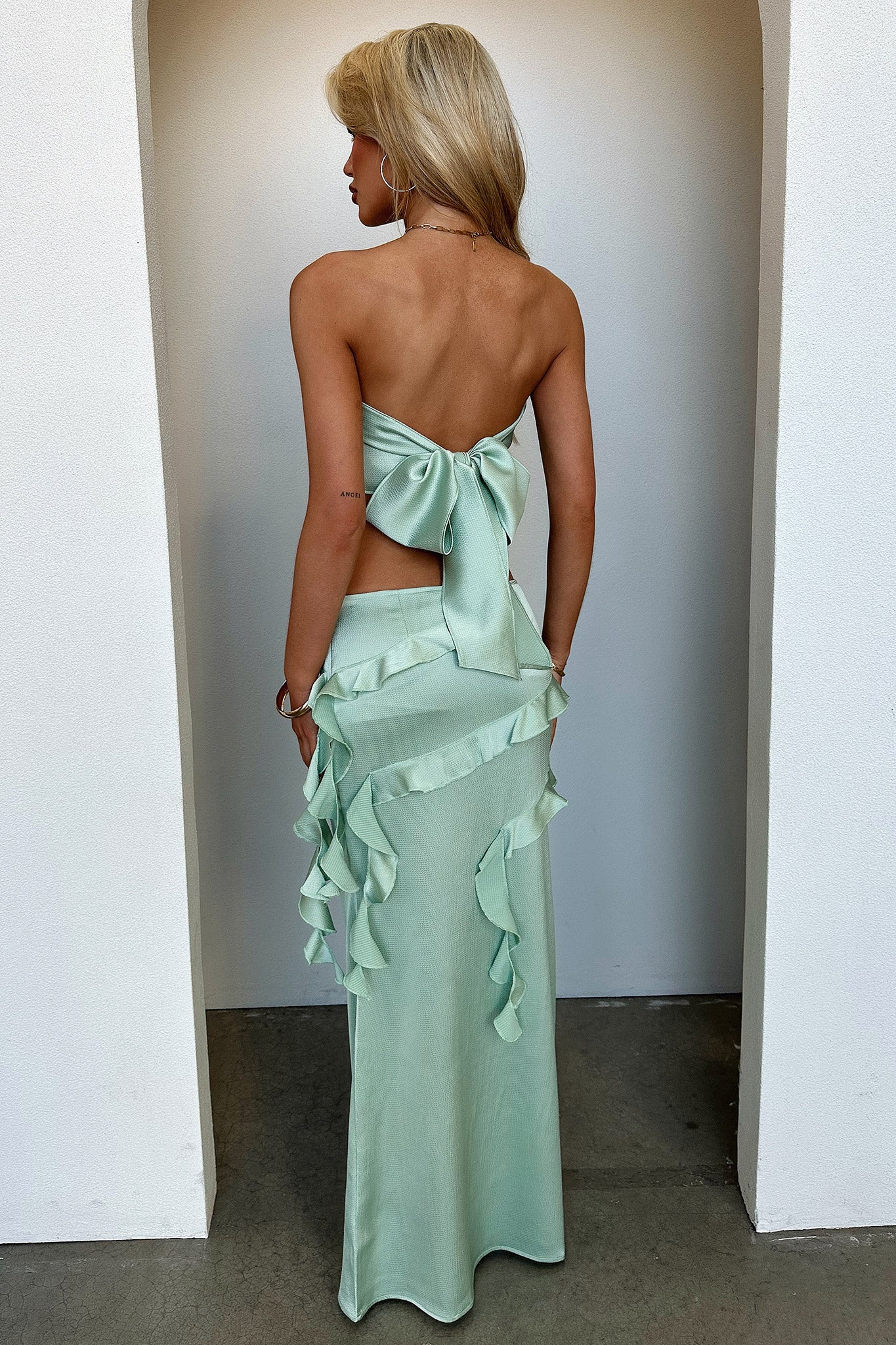 Raima Strapless Satin Top - Green - Image 7