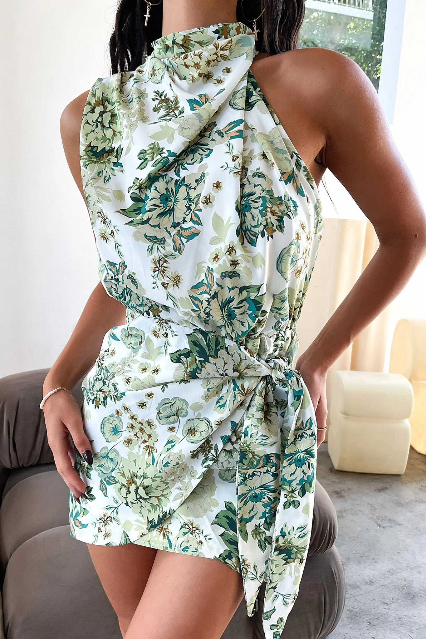Santorini Mini Dress - Green Floral - Image 2