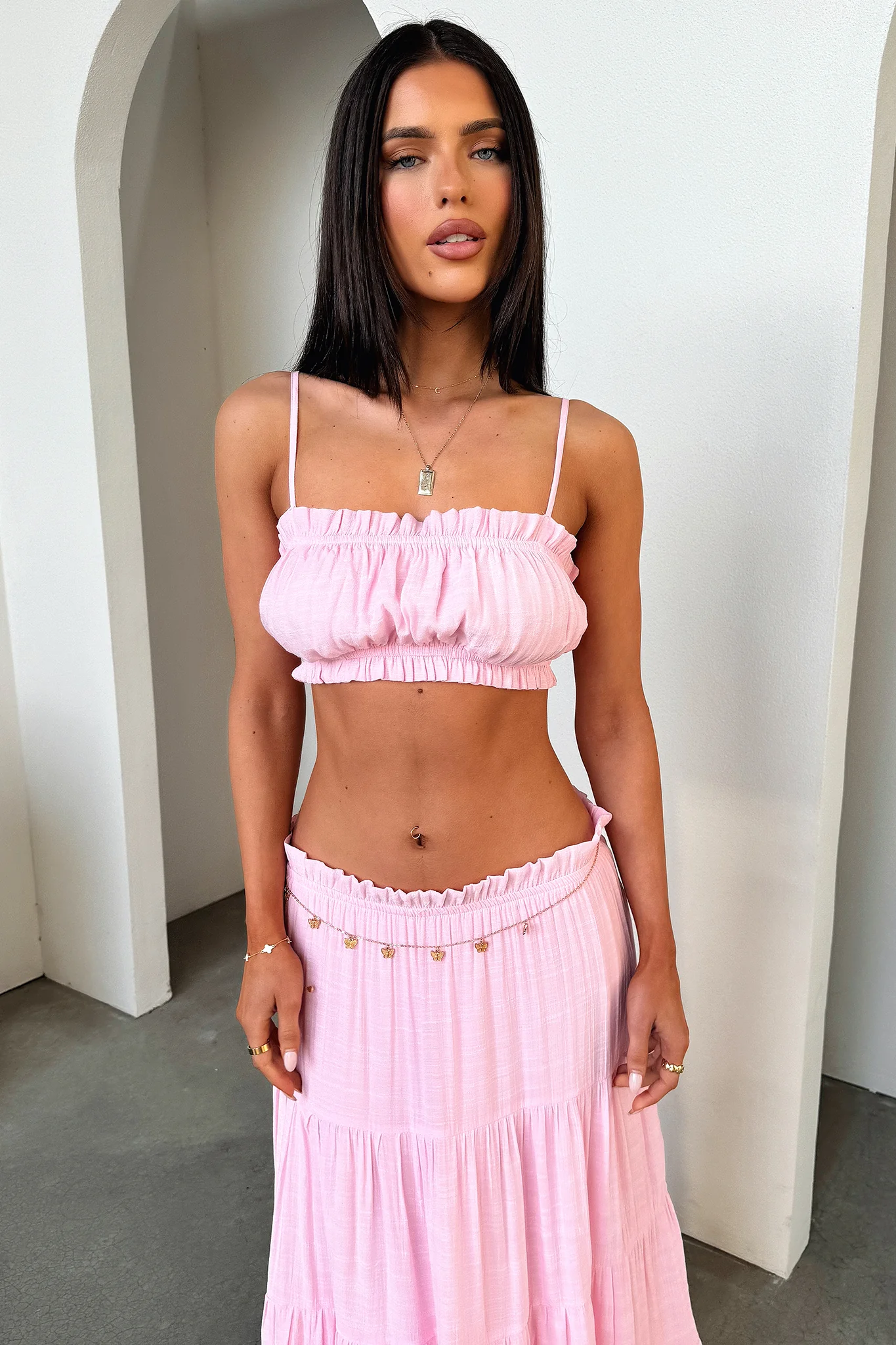 Selina Tiered Maxi Skirt - Pink - Image 2