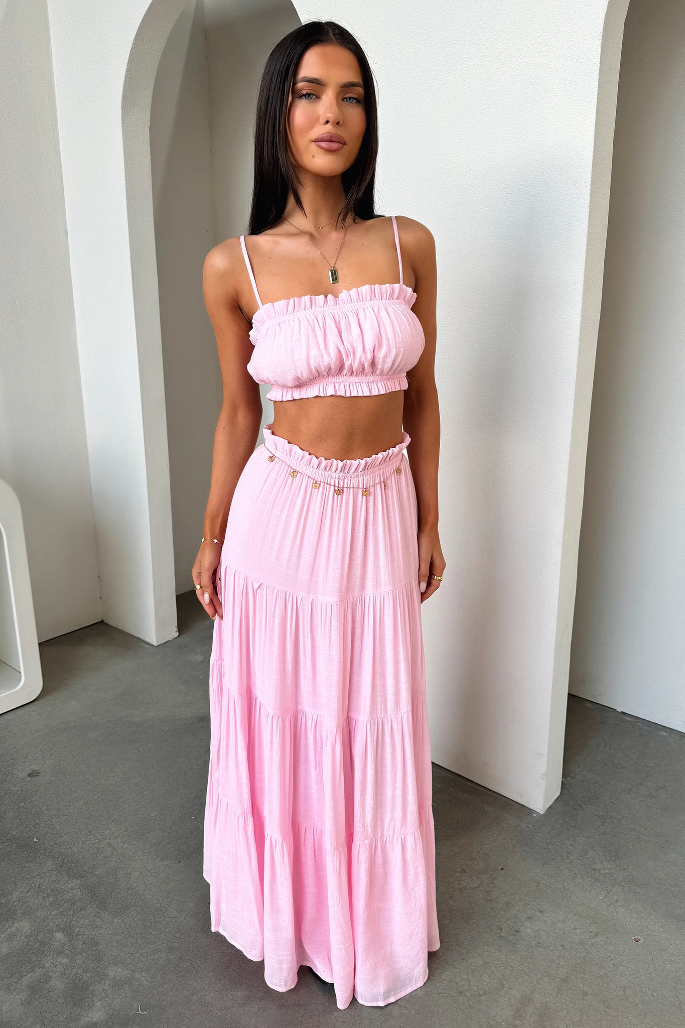 Selina Tiered Maxi Skirt - Pink - Image 4
