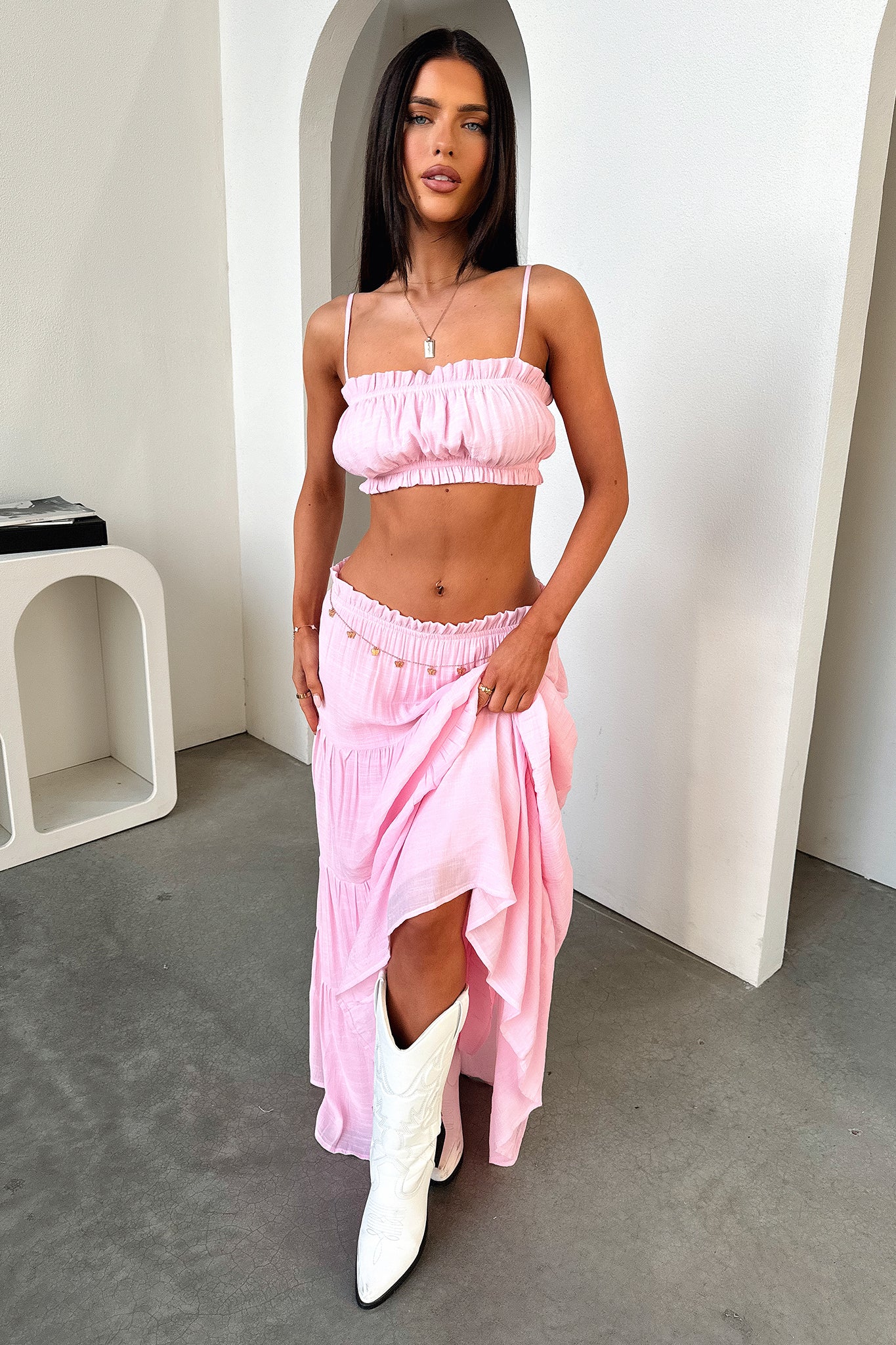 Selina Tiered Maxi Skirt - Pink - Image 6