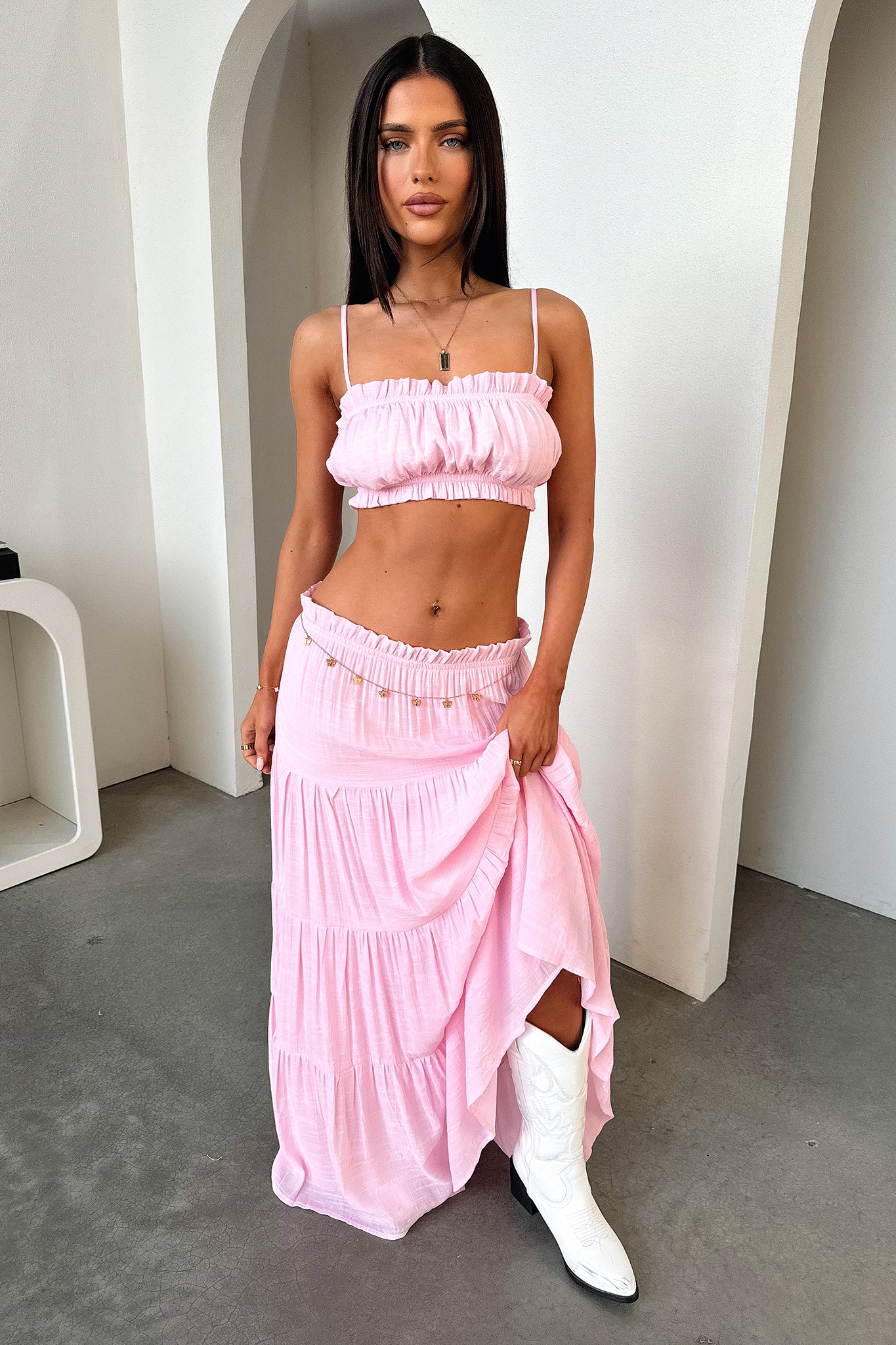 Selina Tiered Maxi Skirt - Pink - Image 7