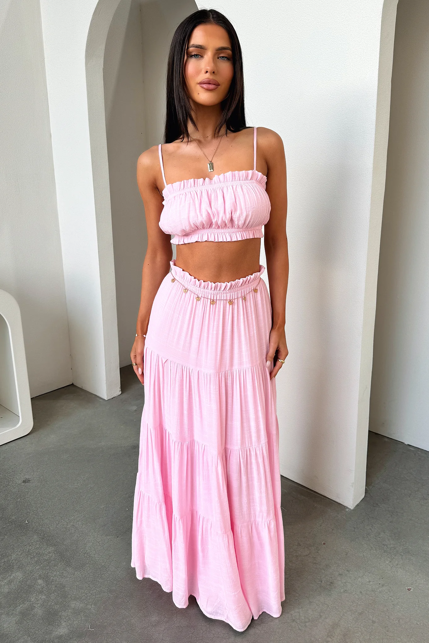 Selina Tiered Maxi Skirt - Pink - Image 9
