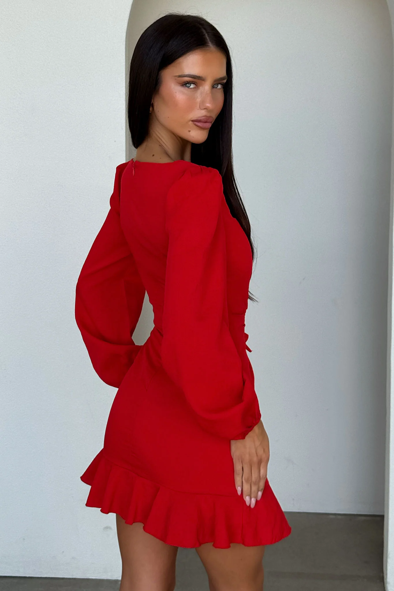 Silvana Long Sleeve Wrap Mini Dress - Red - Image 5