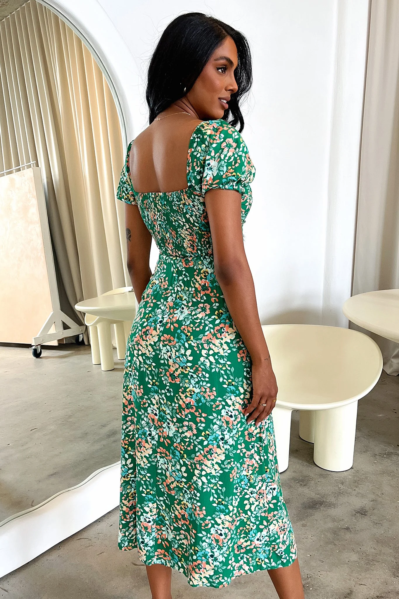 Solem Midi Dress - Dark Green Floral - Image 5