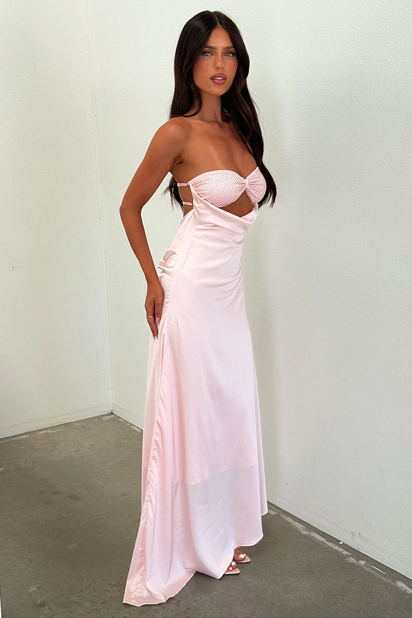Thora Strapless Satin Maxi Dress - Baby Pink - Image 3
