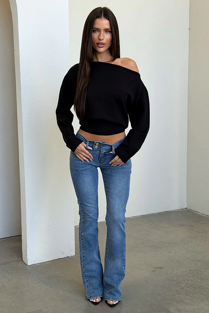 Tovah Off Shoulder Long Sleeve Knit - Black - Image 2