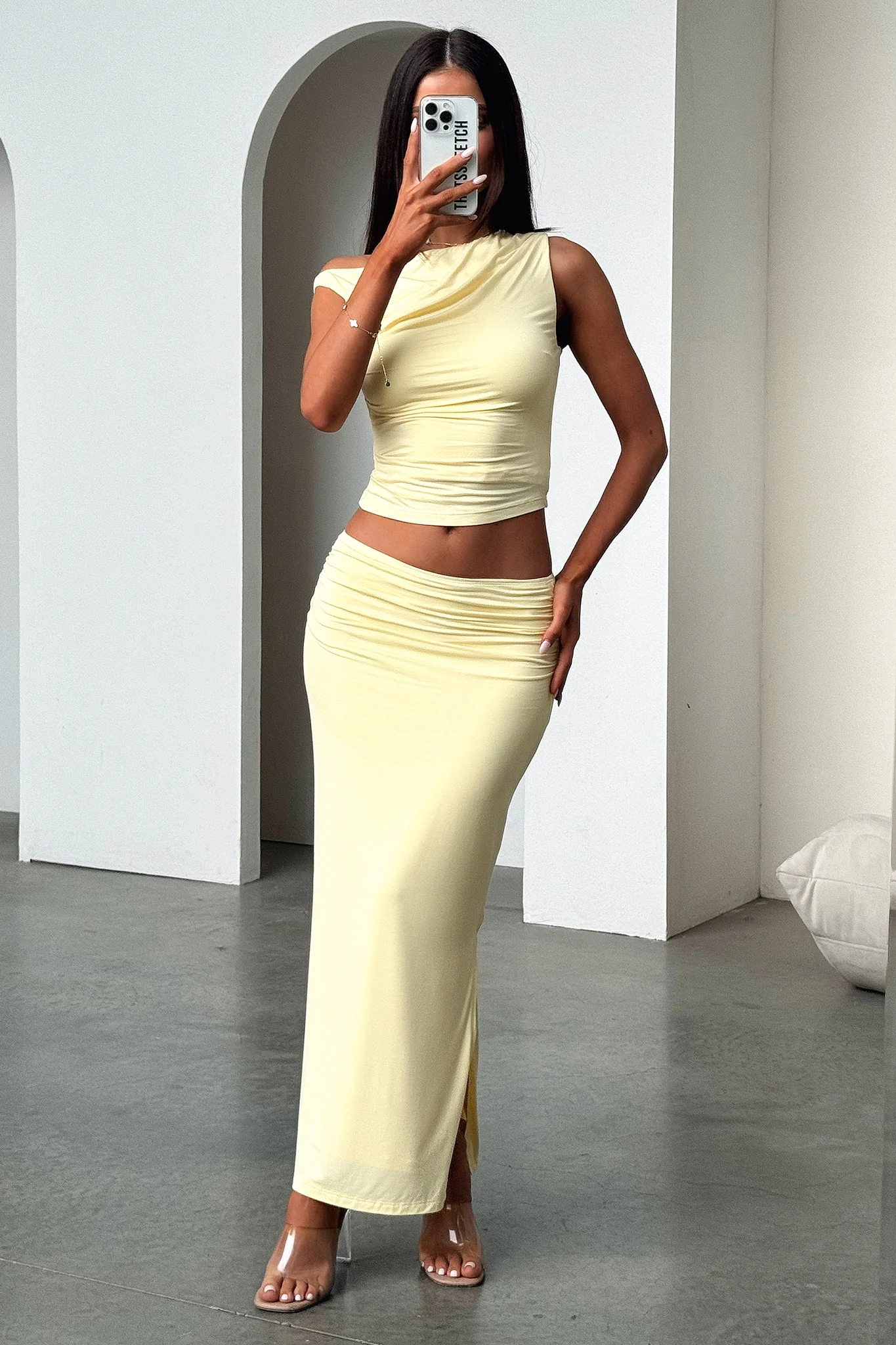 Vamika Off Shoulder Ruched Top - Yellow - Image 6
