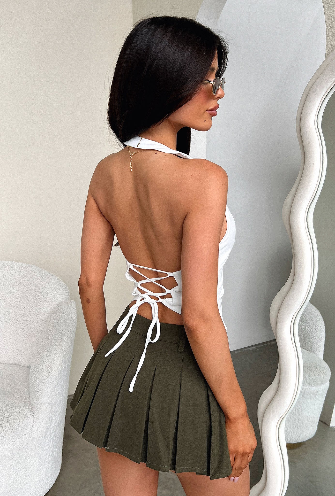 Wren Pleated Mini Skirt - Khaki - Image 8