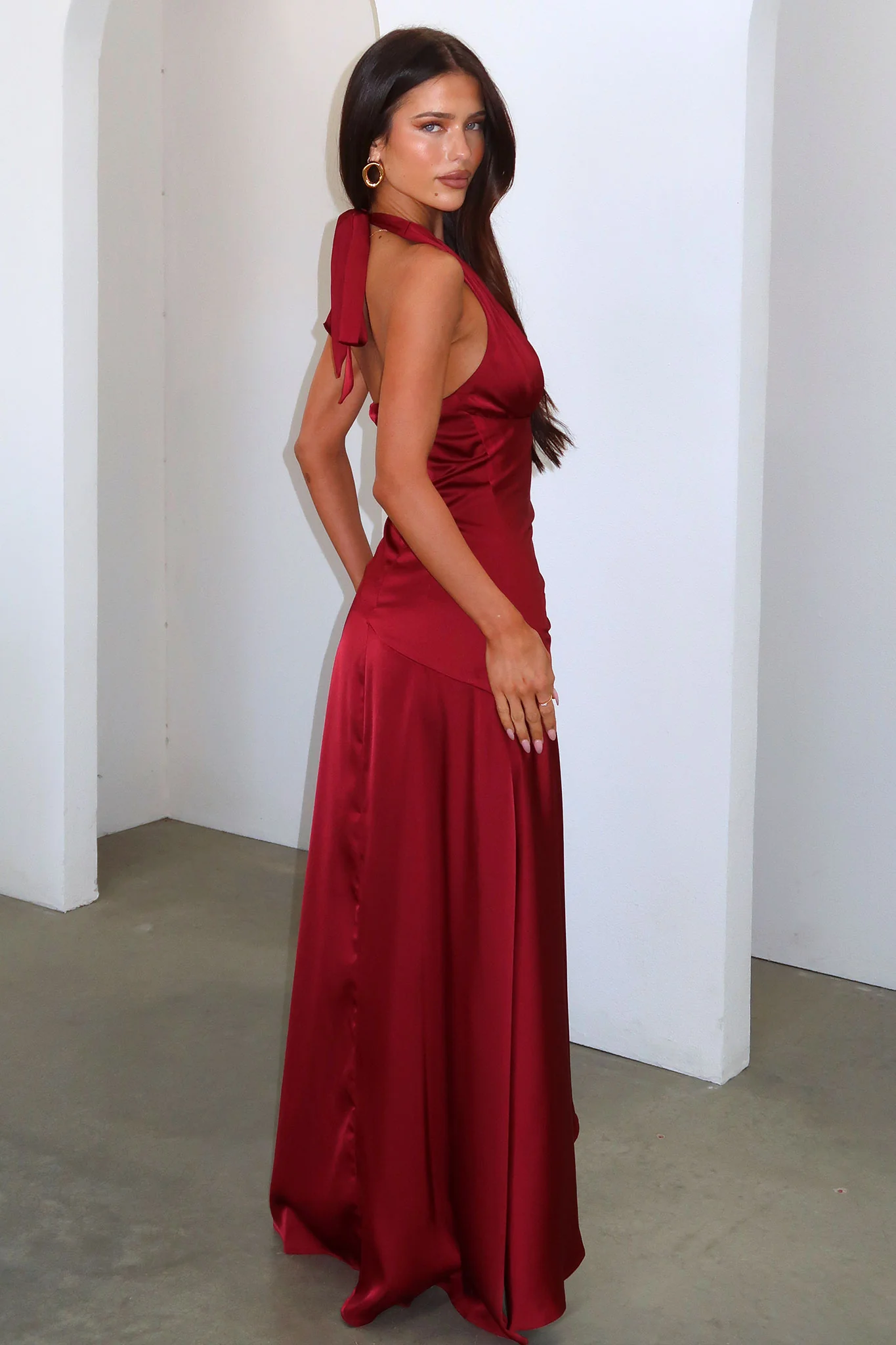 Wrenly V-Neck Satin Maxi Dress - Burgundy - Image 5