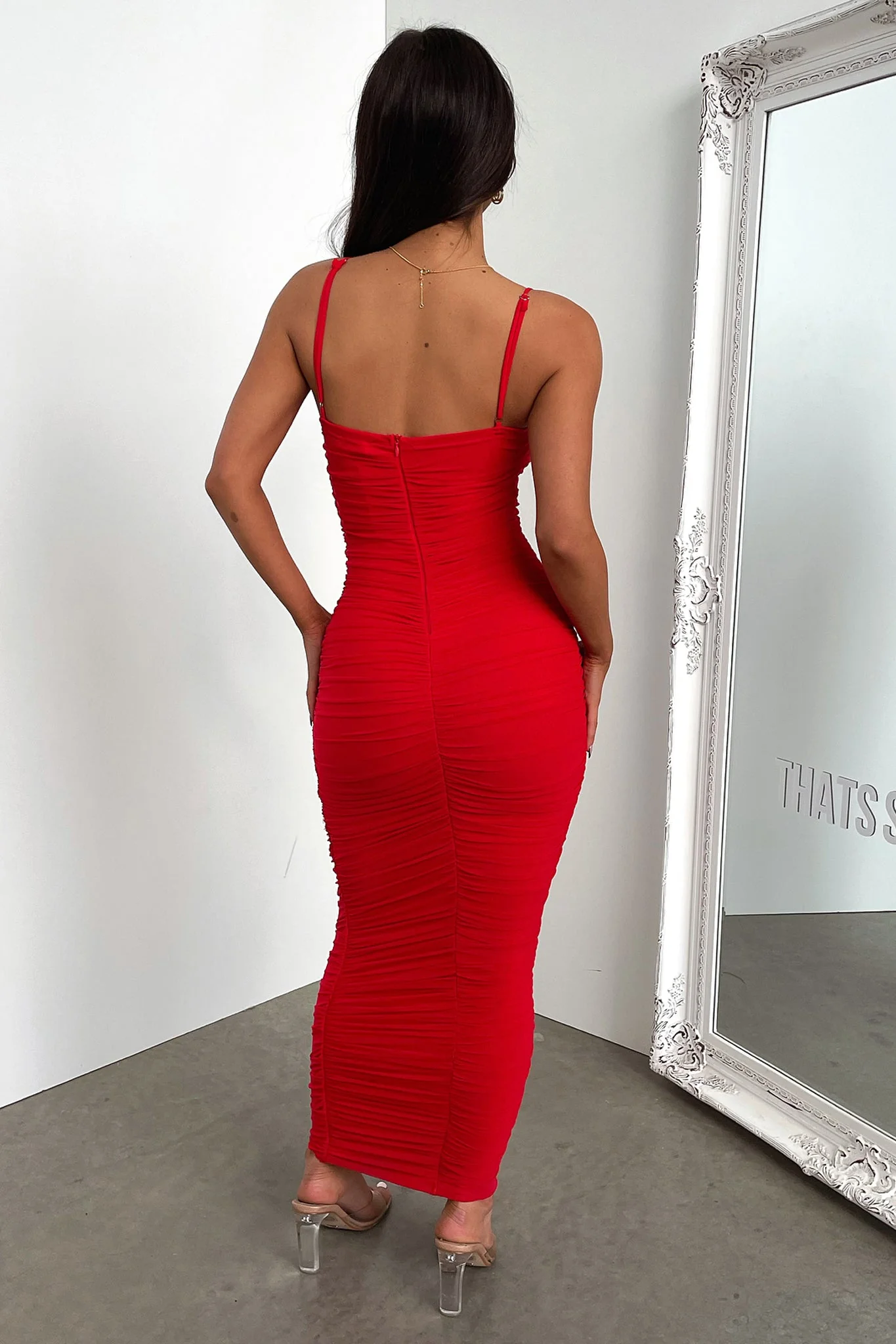 Zena Mesh Full Length Dress - Red - Image 6